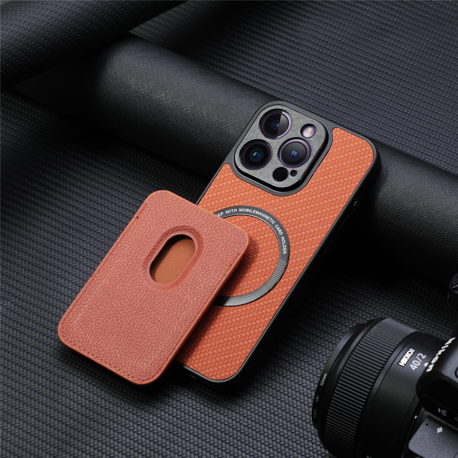 Compatible with Apple iPhone 16 Pro Max, 15/14 Plus magnetic card holder, 13 fiber texture XR shockproof protective case