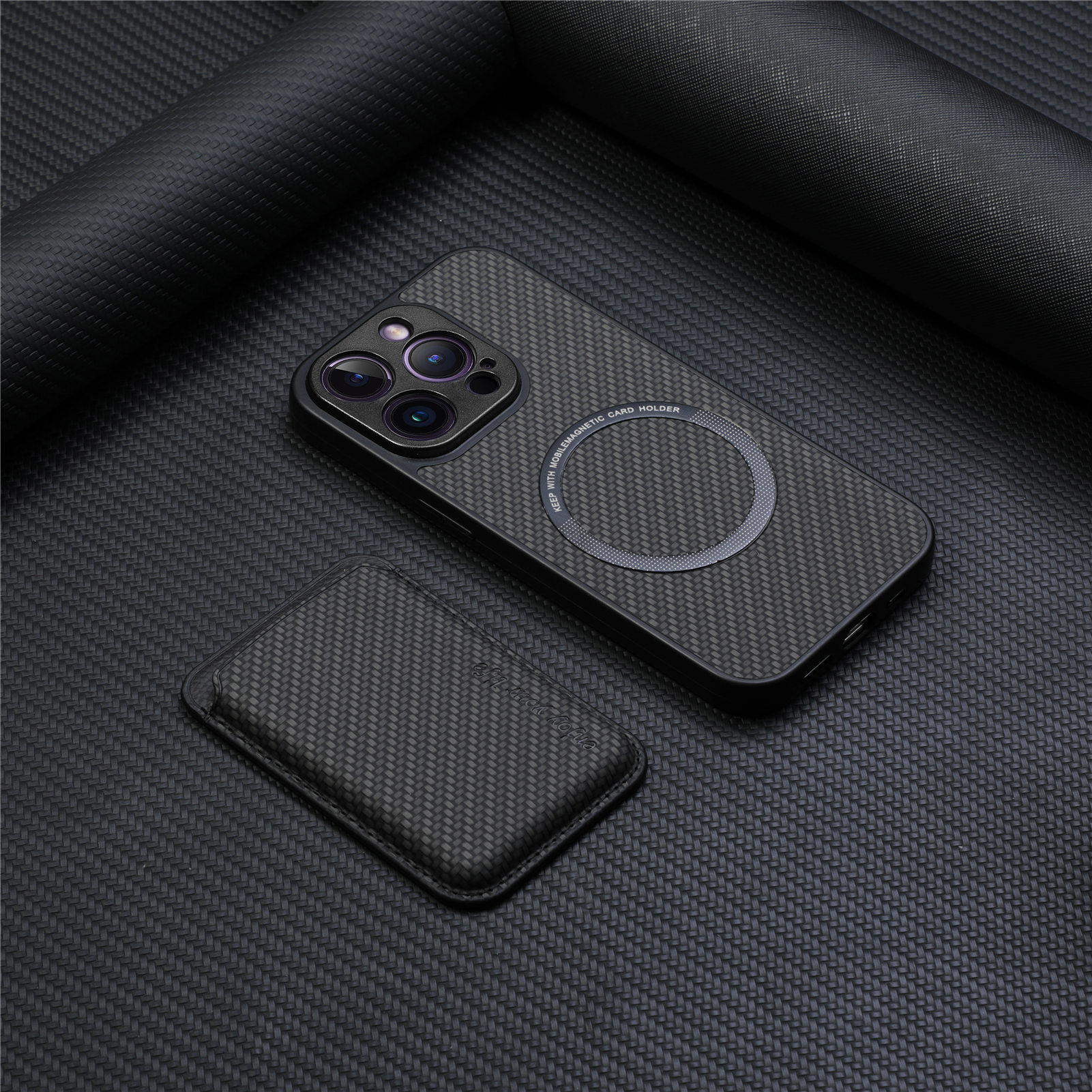 Compatible with Apple iPhone 16 Pro Max, 15/14 Plus magnetic card holder, 13 fiber texture XR shockproof protective case