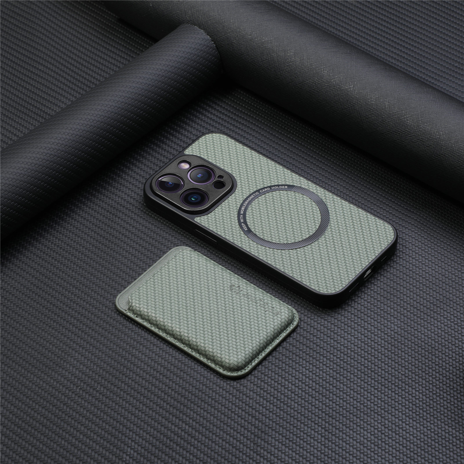 Compatible with Apple iPhone 16 Pro Max, 15/14 Plus magnetic card holder, 13 fiber texture XR shockproof protective case
