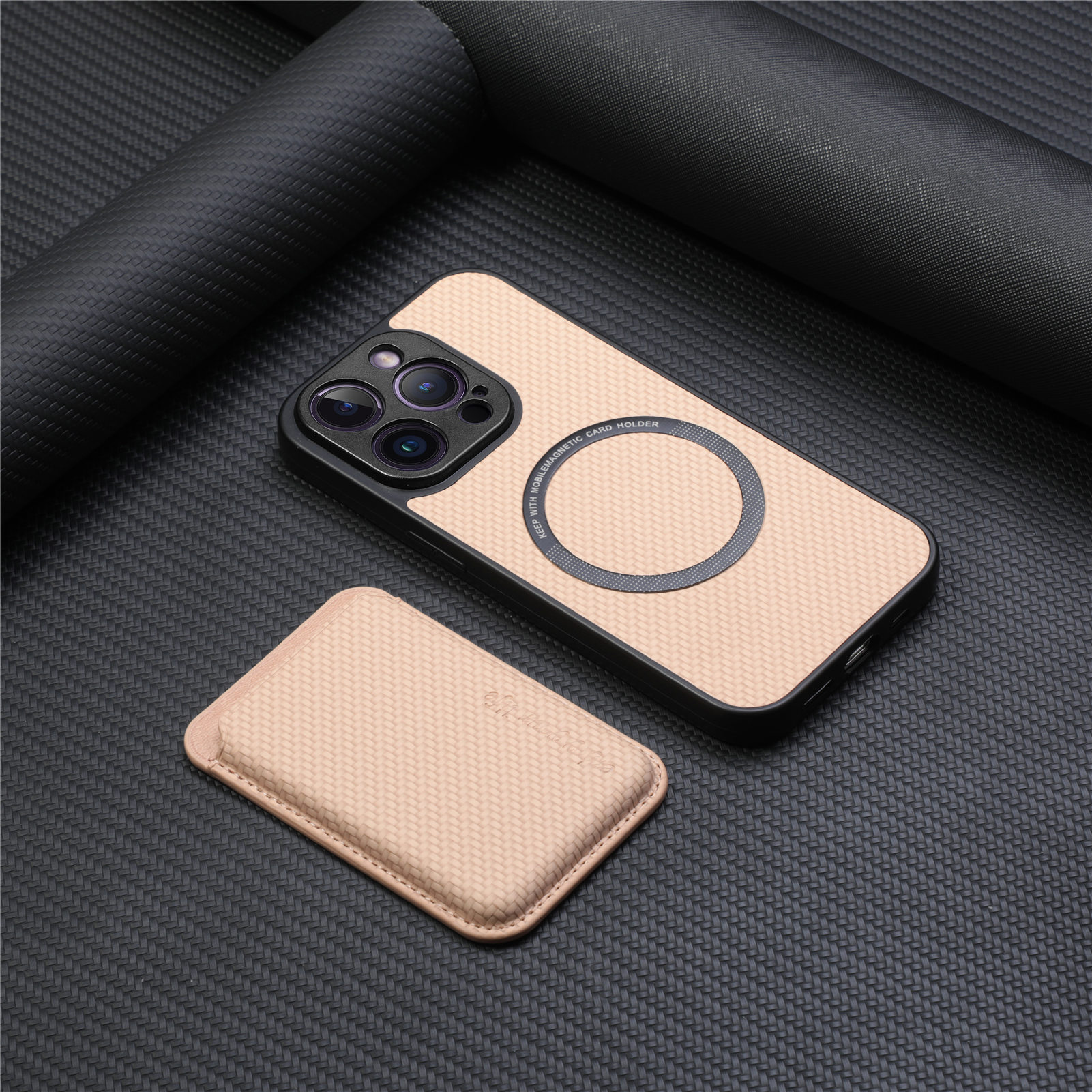 Compatible with Apple iPhone 16 Pro Max, 15/14 Plus magnetic card holder, 13 fiber texture XR shockproof protective case