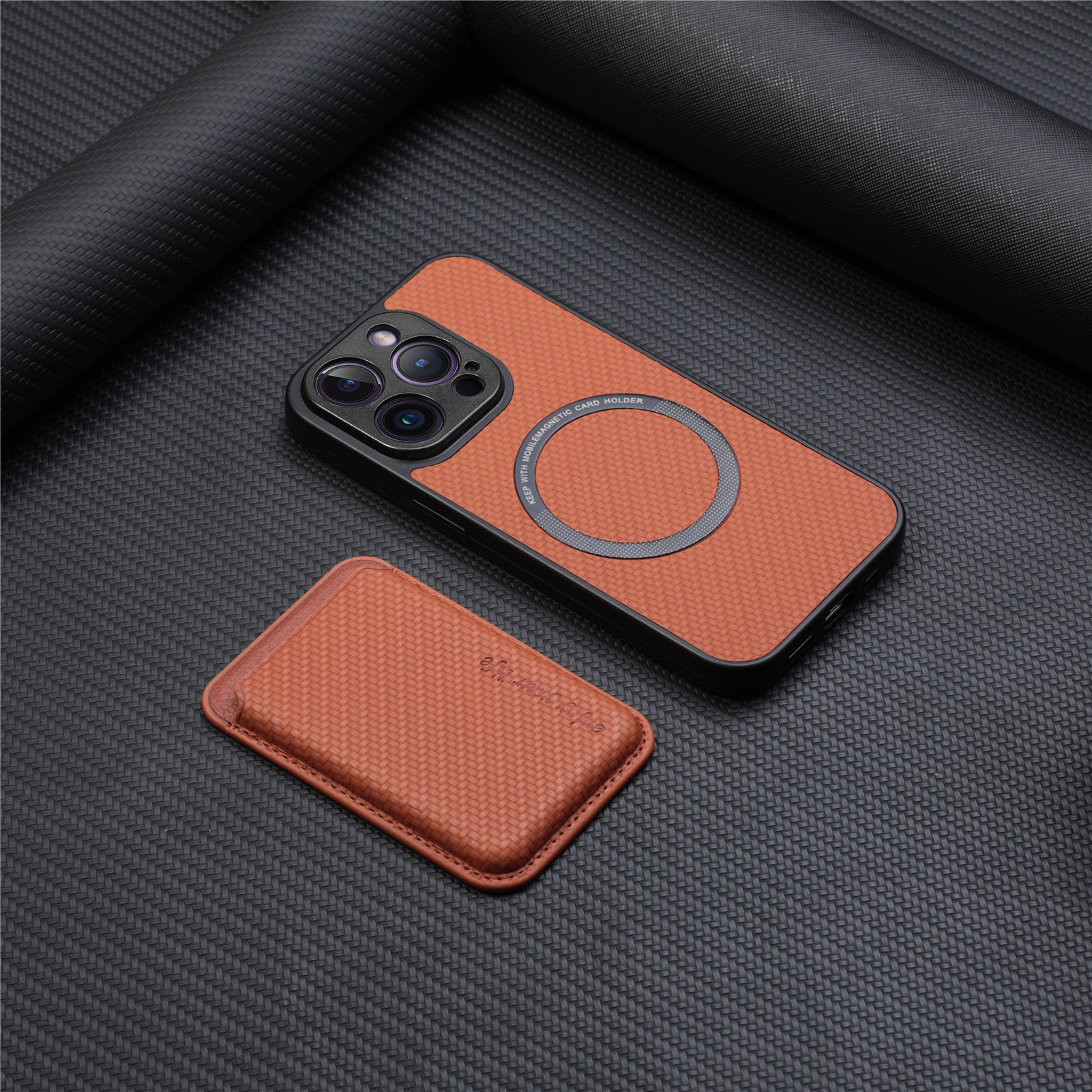 Compatible with Apple iPhone 16 Pro Max, 15/14 Plus magnetic card holder, 13 fiber texture XR shockproof protective case