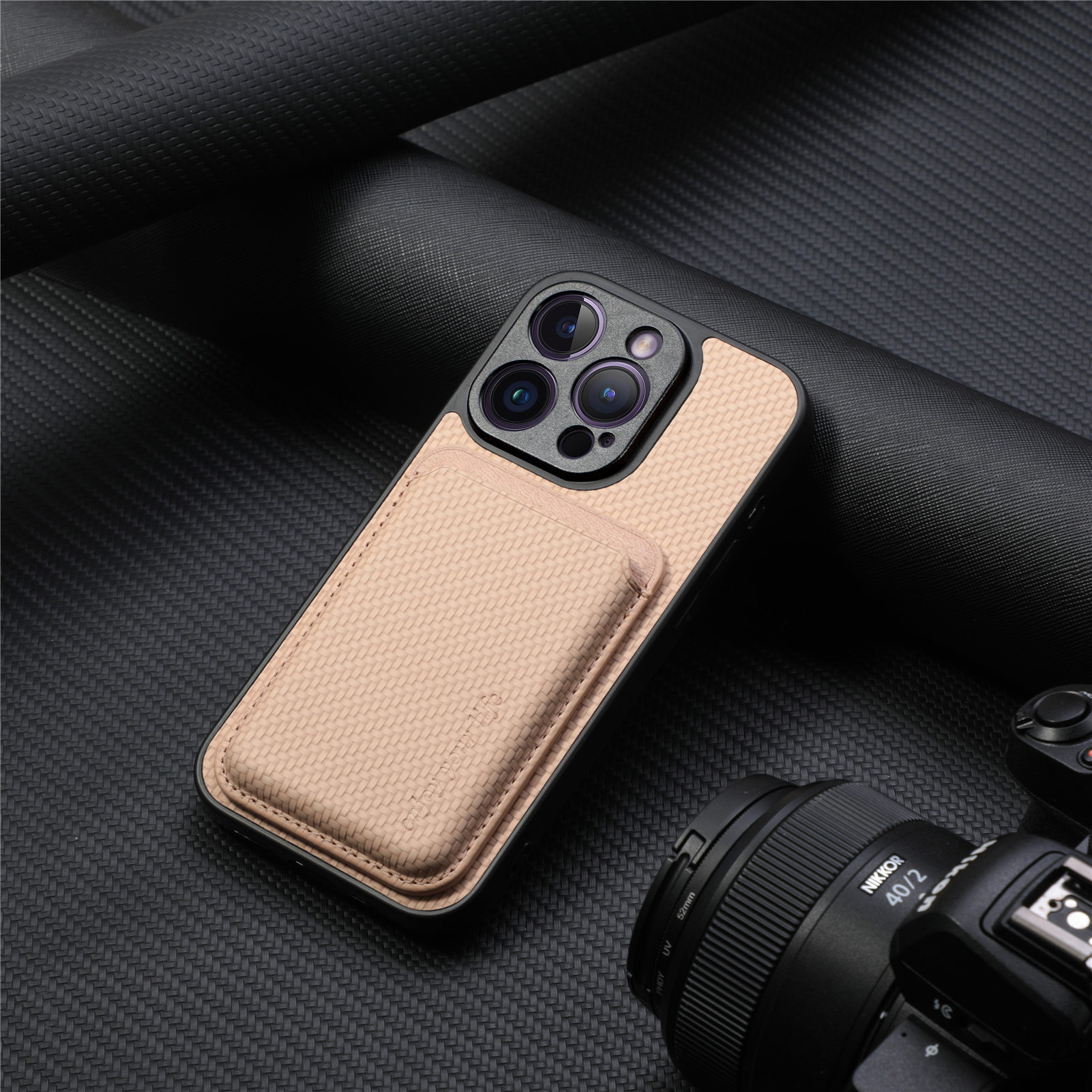 Compatible with Apple iPhone 16 Pro Max, 15/14 Plus magnetic card holder, 13 fiber texture XR shockproof protective case