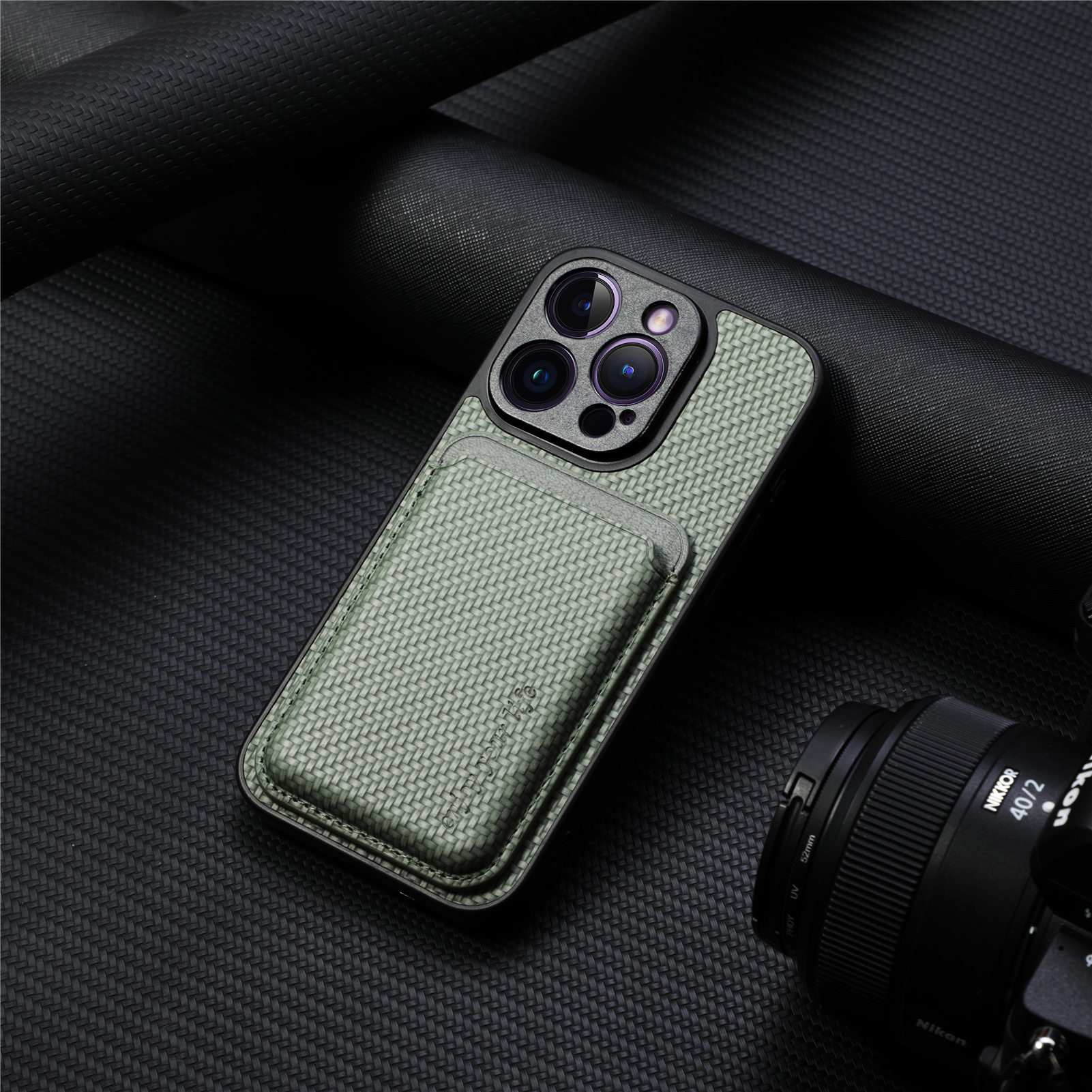 Compatible with Apple iPhone 16 Pro Max, 15/14 Plus magnetic card holder, 13 fiber texture XR shockproof protective case