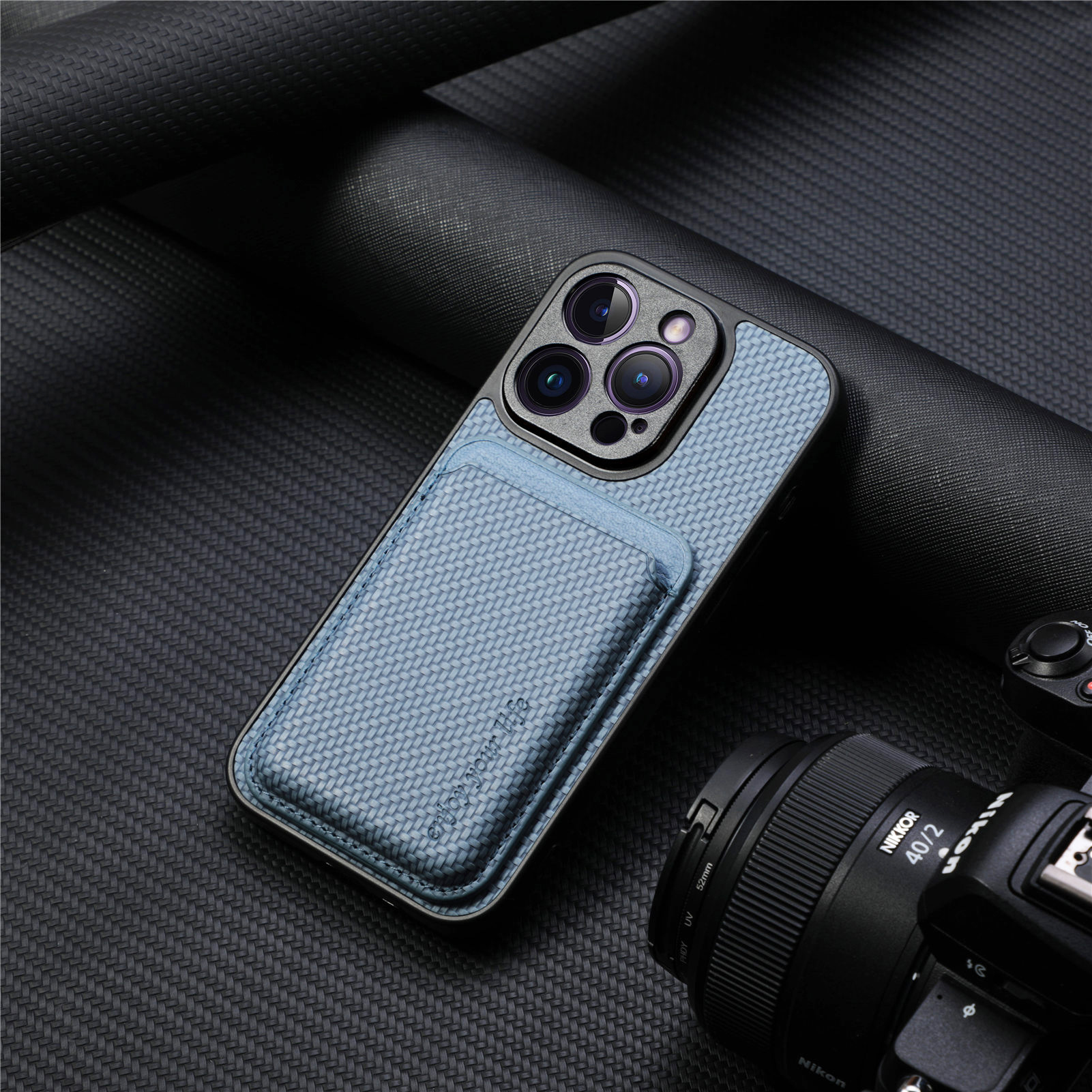 Compatible with Apple iPhone 16 Pro Max, 15/14 Plus magnetic card holder, 13 fiber texture XR shockproof protective case