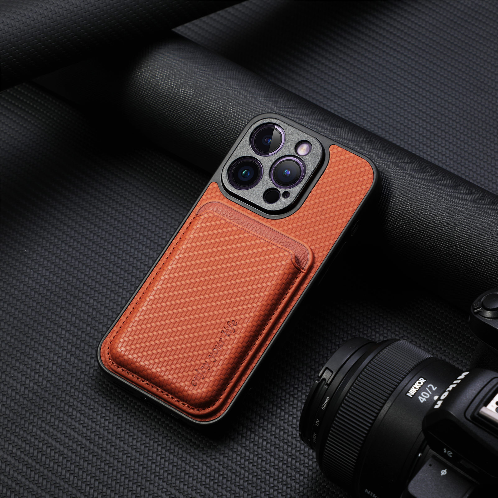 Compatible with Apple iPhone 16 Pro Max, 15/14 Plus magnetic card holder, 13 fiber texture XR shockproof protective case