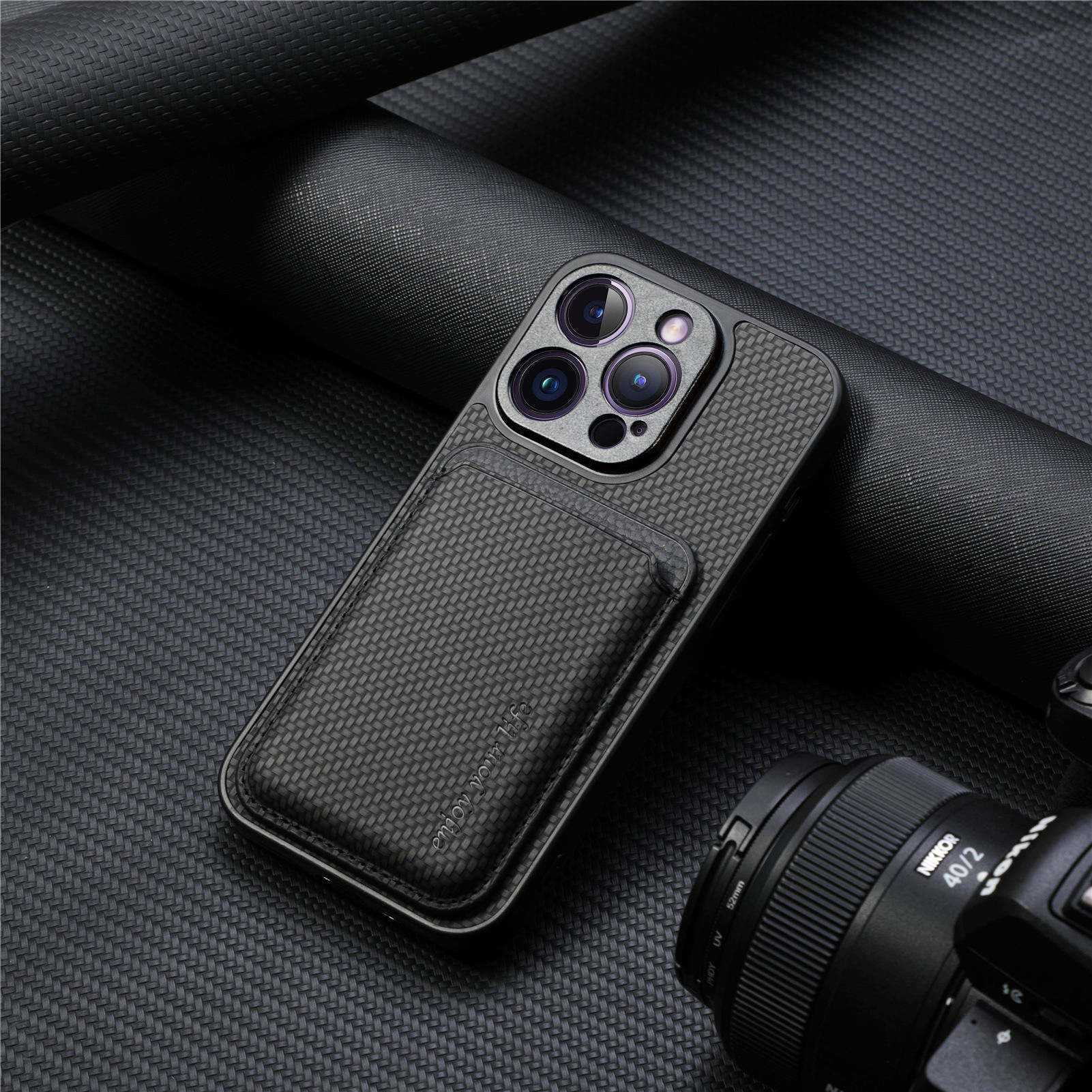 Compatible with Apple iPhone 16 Pro Max, 15/14 Plus magnetic card holder, 13 fiber texture XR shockproof protective case