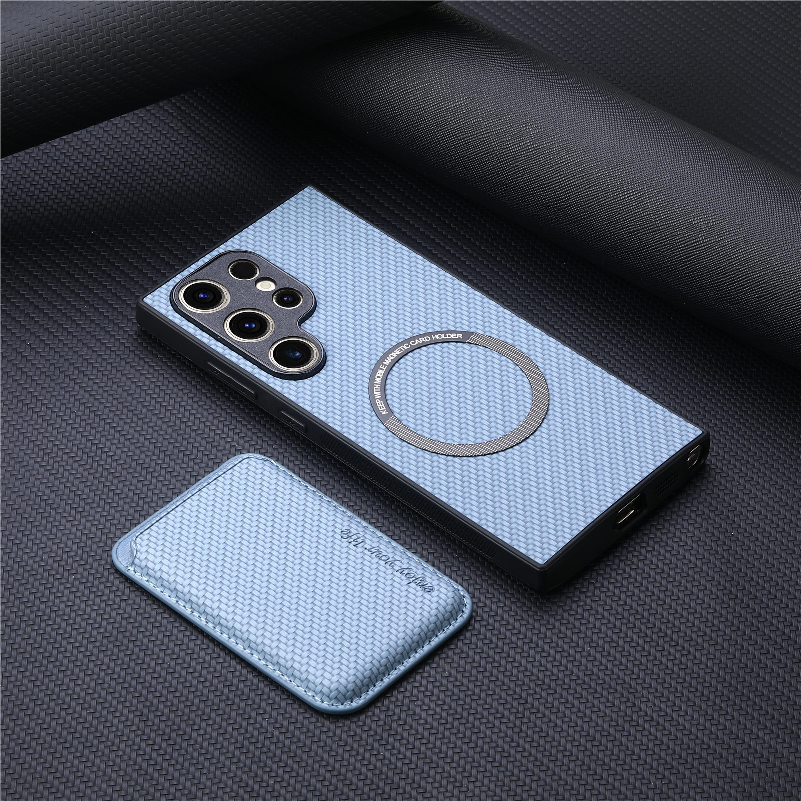 Compatible with Samsung S26 Ultra phone case A56 magnetic card holder S25P fiber texture NOTE20 shockproof protective case