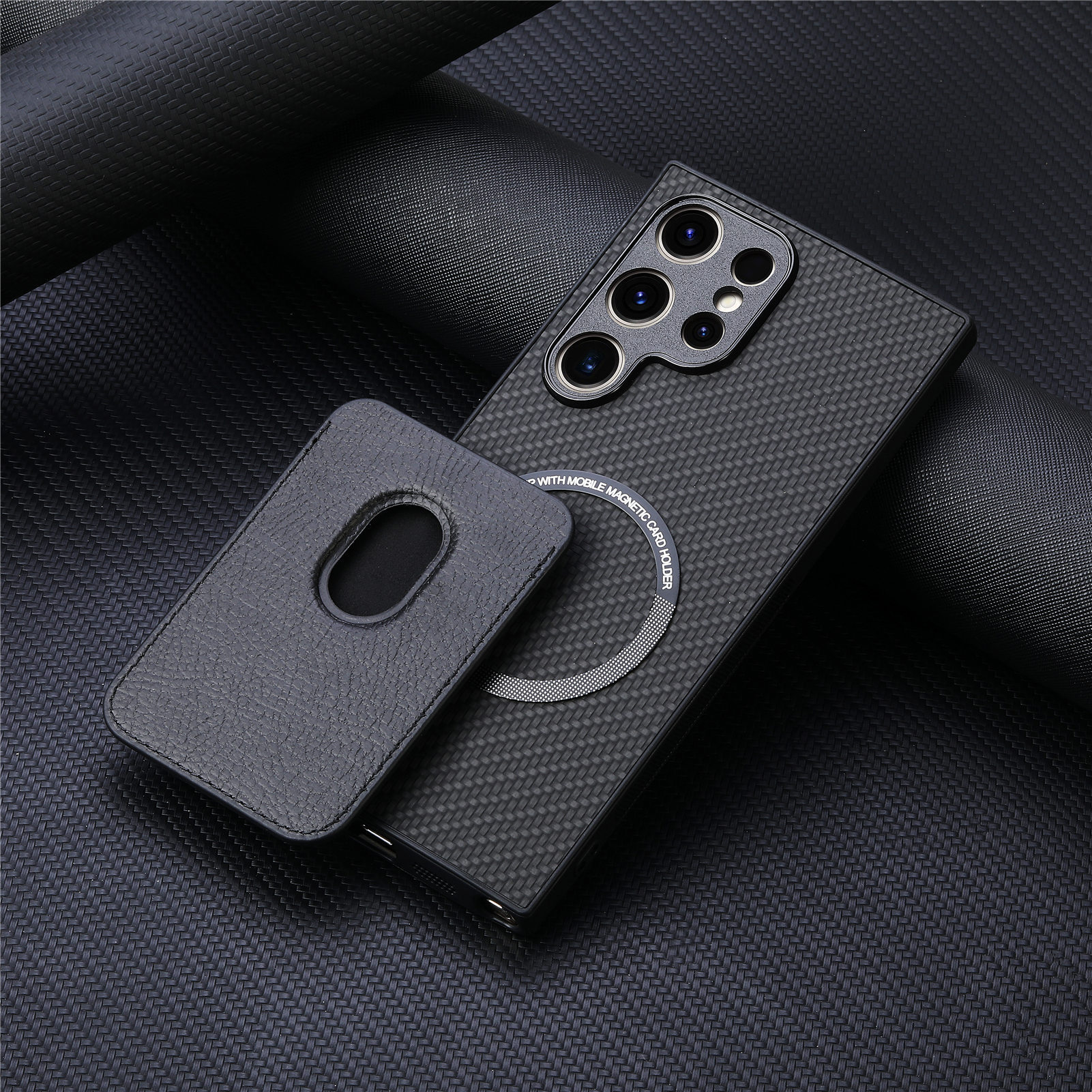 Compatible with Samsung S26 Ultra phone case A56 magnetic card holder S25P fiber texture NOTE20 shockproof protective case