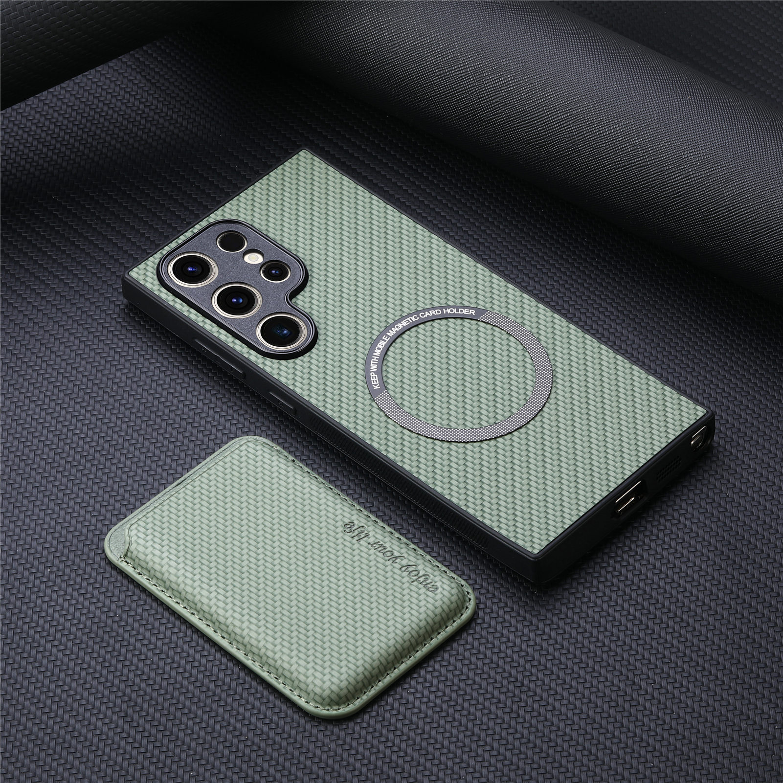 Compatible with Samsung S26 Ultra phone case A56 magnetic card holder S25P fiber texture NOTE20 shockproof protective case