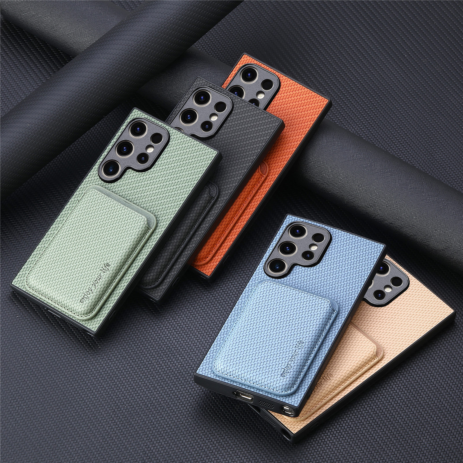 Compatible with Samsung S26 Ultra phone case A56 magnetic card holder S25P fiber texture NOTE20 shockproof protective case