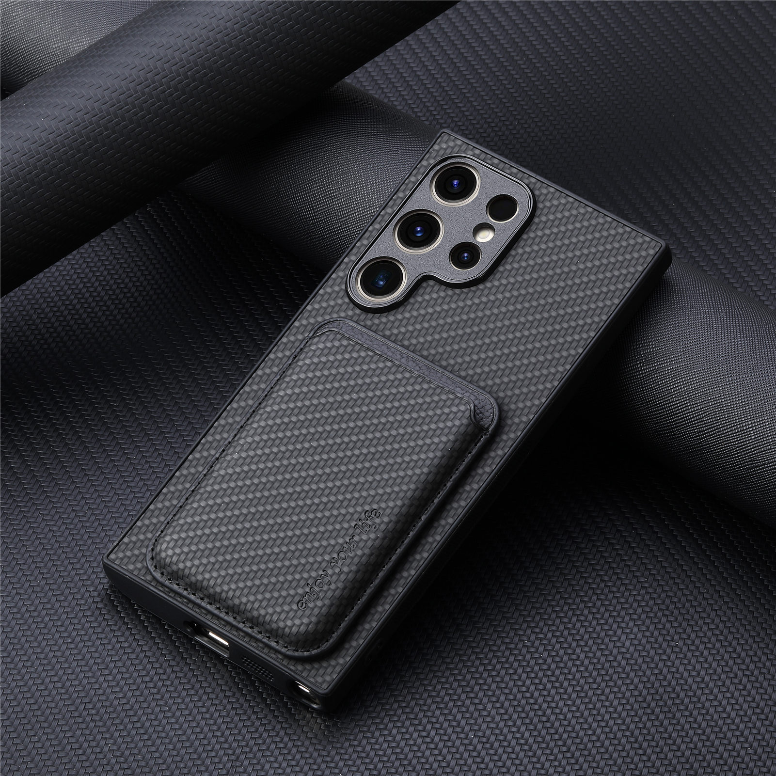 Compatible with Samsung S26 Ultra phone case A56 magnetic card holder S25P fiber texture NOTE20 shockproof protective case
