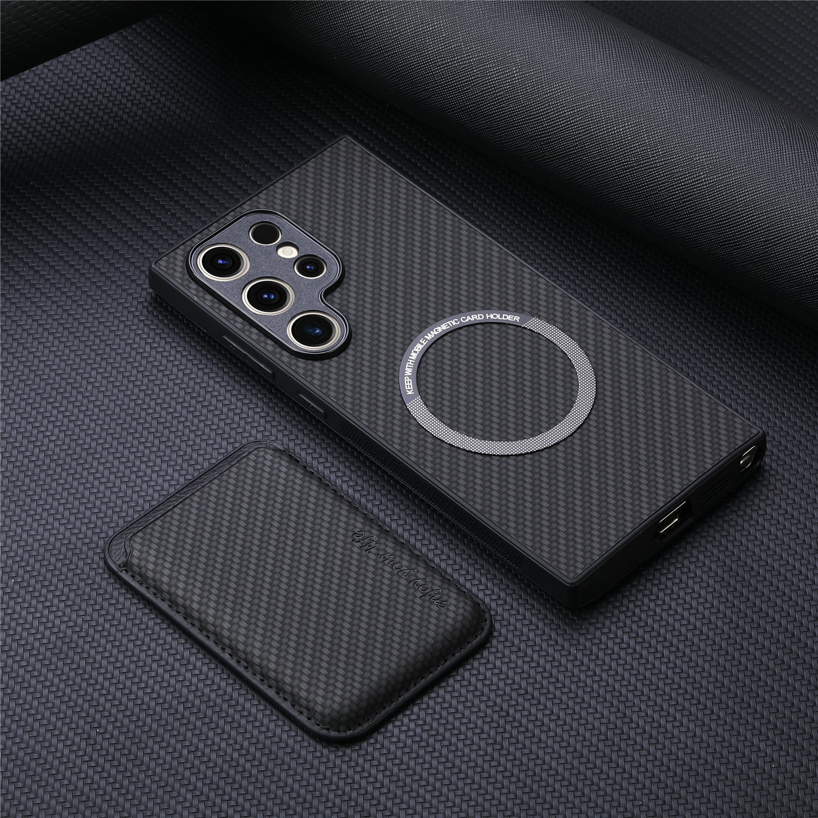 Compatible with Samsung S26 Ultra phone case A56 magnetic card holder S25P fiber texture NOTE20 shockproof protective case