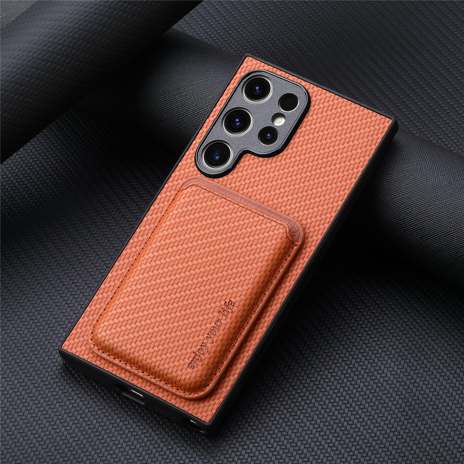 Compatible with Samsung S26 Ultra phone case A56 magnetic card holder S25P fiber texture NOTE20 shockproof protective case
