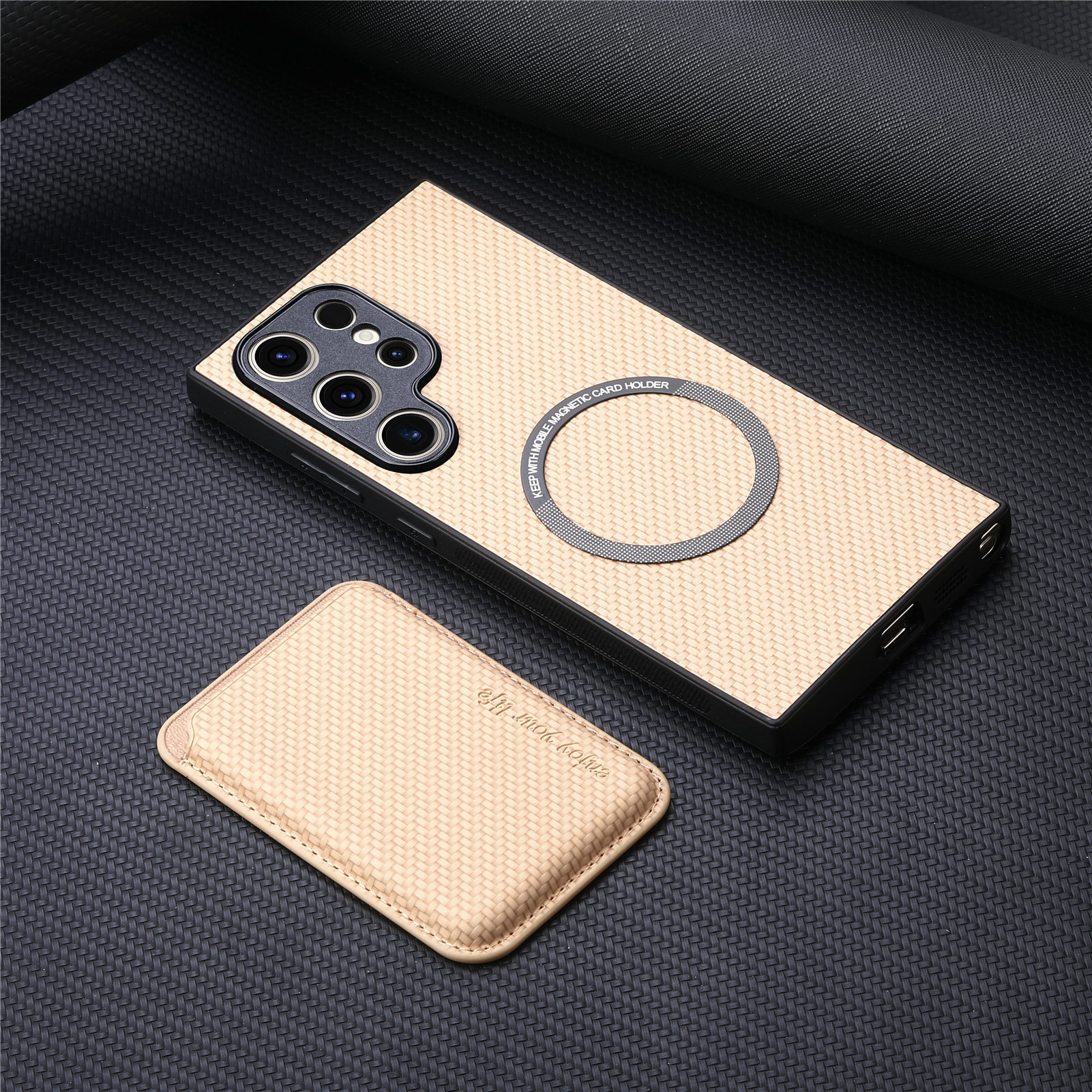 Compatible with Samsung S26 Ultra phone case A56 magnetic card holder S25P fiber texture NOTE20 shockproof protective case