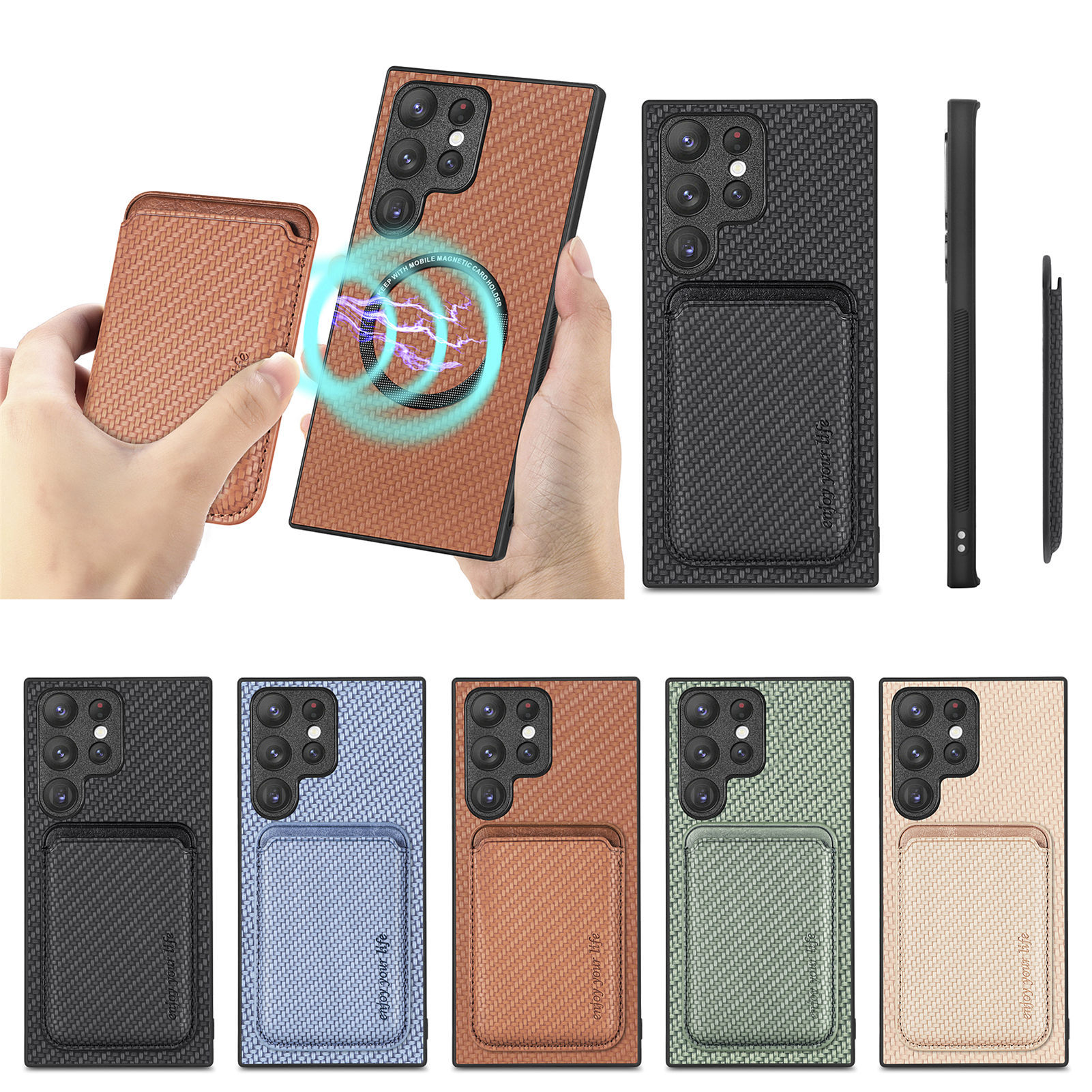 Compatible with Samsung S26 Ultra phone case A56 magnetic card holder S25P fiber texture NOTE20 shockproof protective case