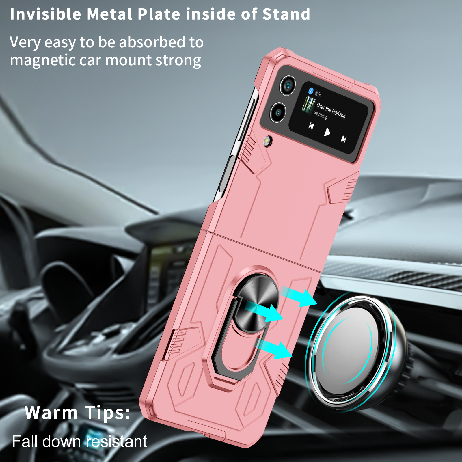Compatible with Samsung Z Flip 7/6 phone case 5/4/3 magnetic rotating ring holder ultra-thin drop-proof protective case