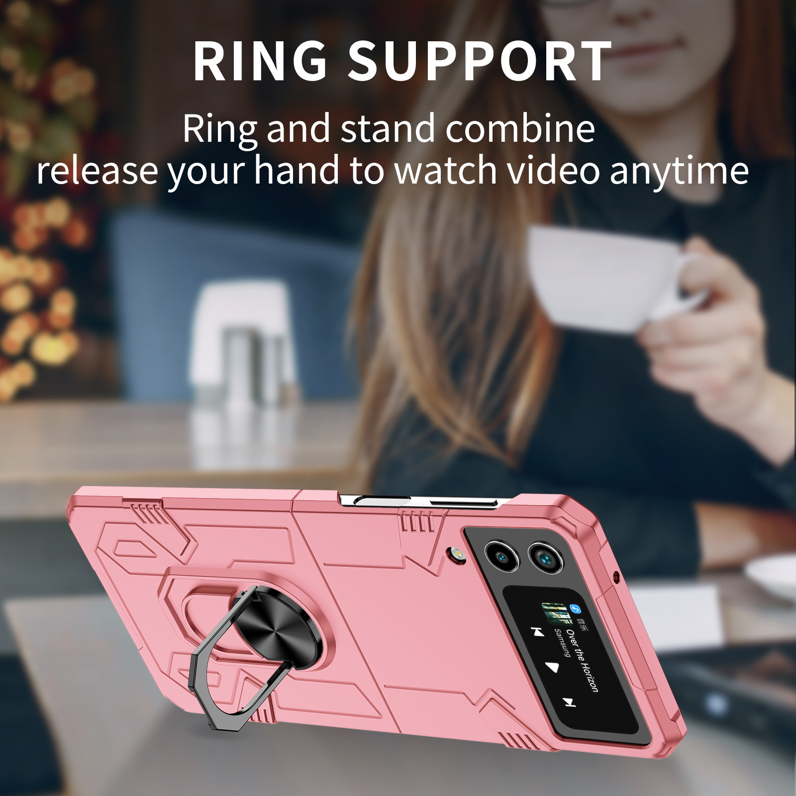 Compatible with Samsung Z Flip 7/6 phone case 5/4/3 magnetic rotating ring holder ultra-thin drop-proof protective case