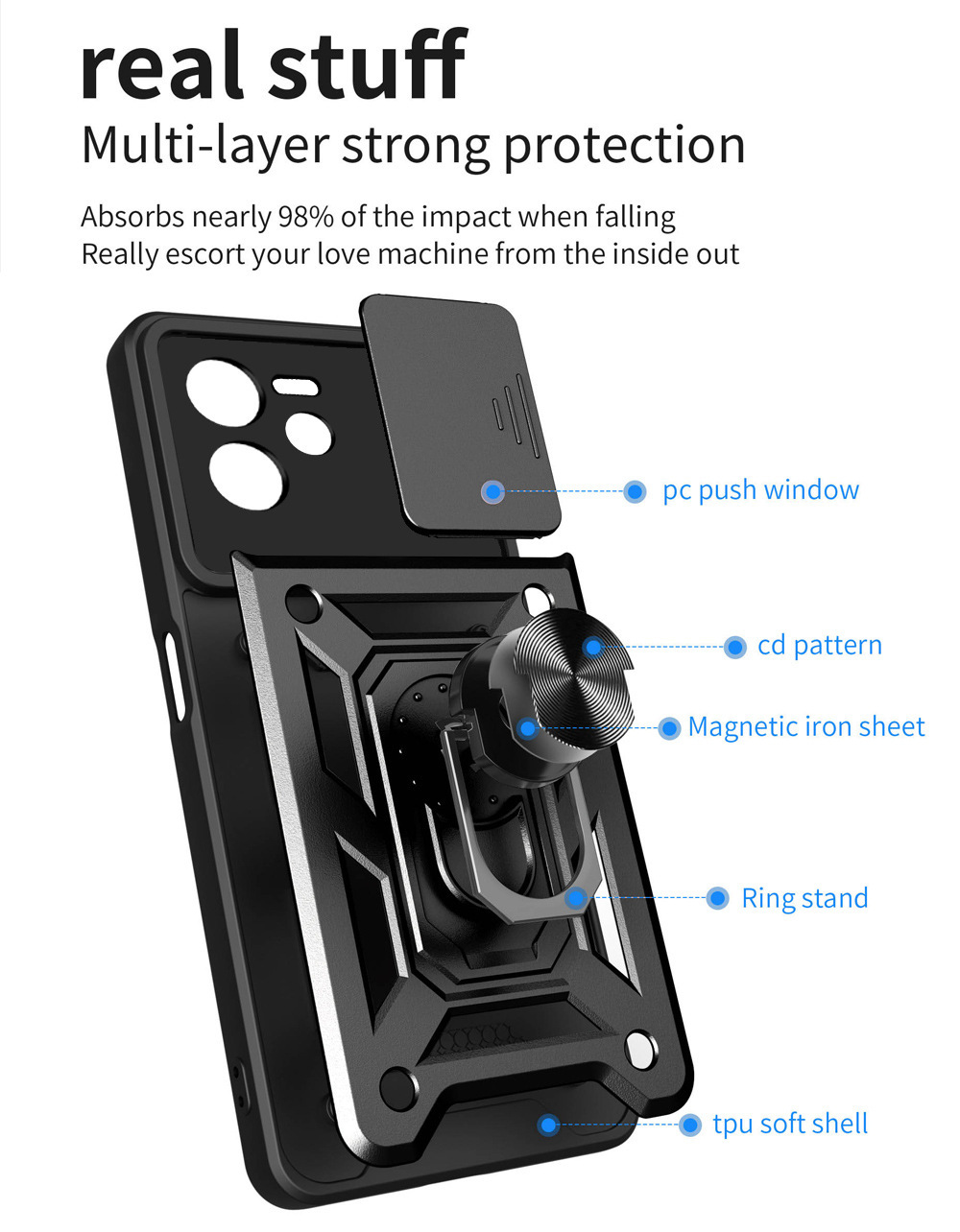 Compatible with OPPO Realme C85 phone case, Reno 15 Pro, Smooth Armor Sliding Window C83 car mount X9 hard case