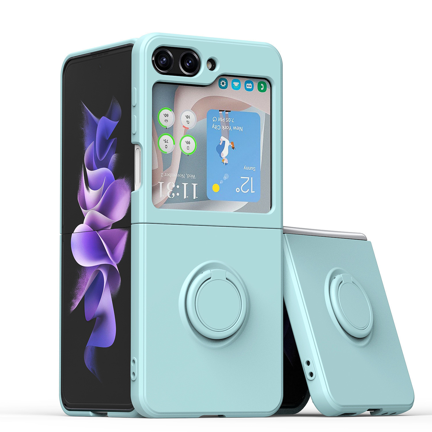 Compatible with Samsung Z Flip 7/6/5 phone cases, TPU silicone rings, 4/3 stylish couple protective cases.