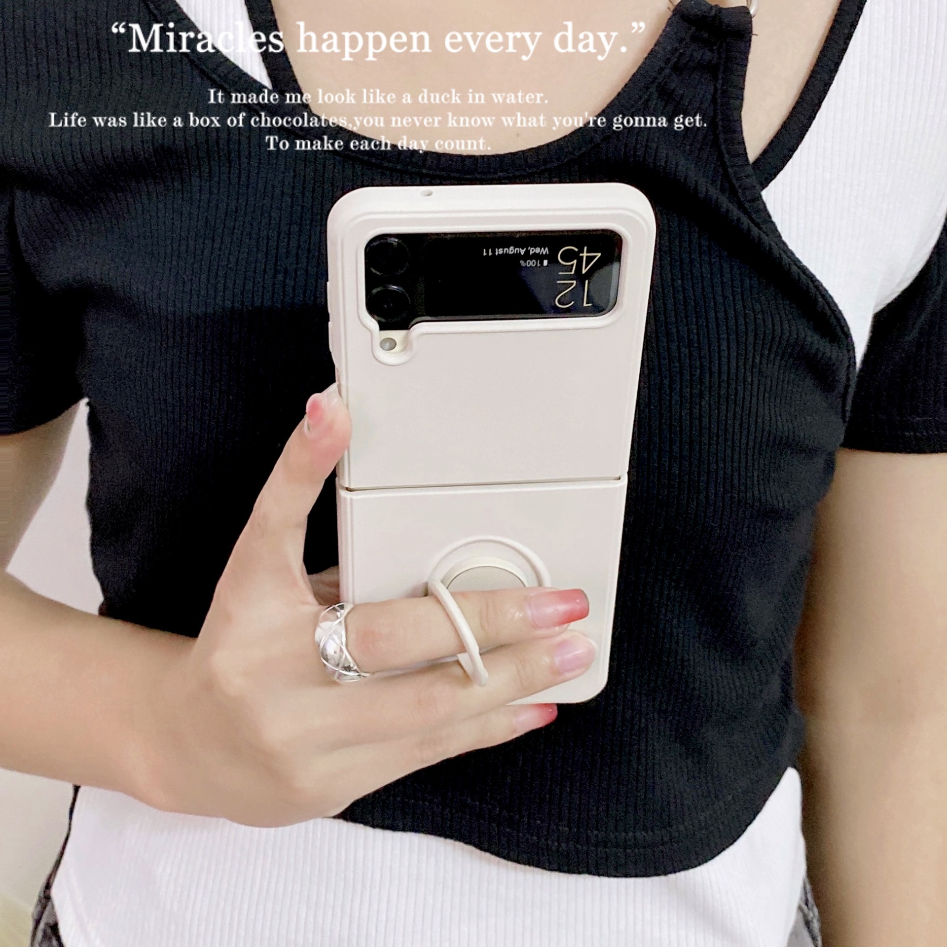 Compatible with Samsung Z Flip 7/6/5 phone cases, TPU silicone rings, 4/3 stylish couple protective cases.