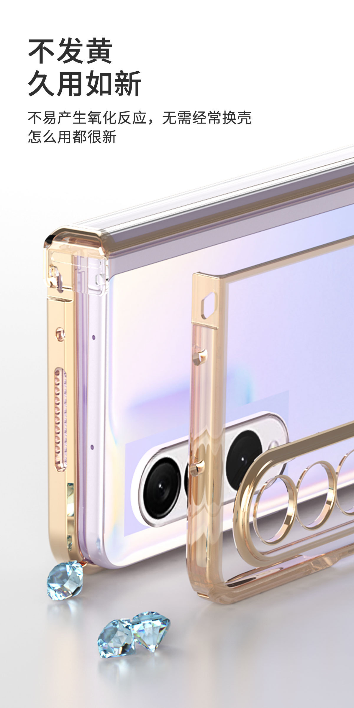 Compatible with Samsung Z Fold5/4/3/2 phone case, electroplated transparent hinge case, full-coverage folding screen protective case