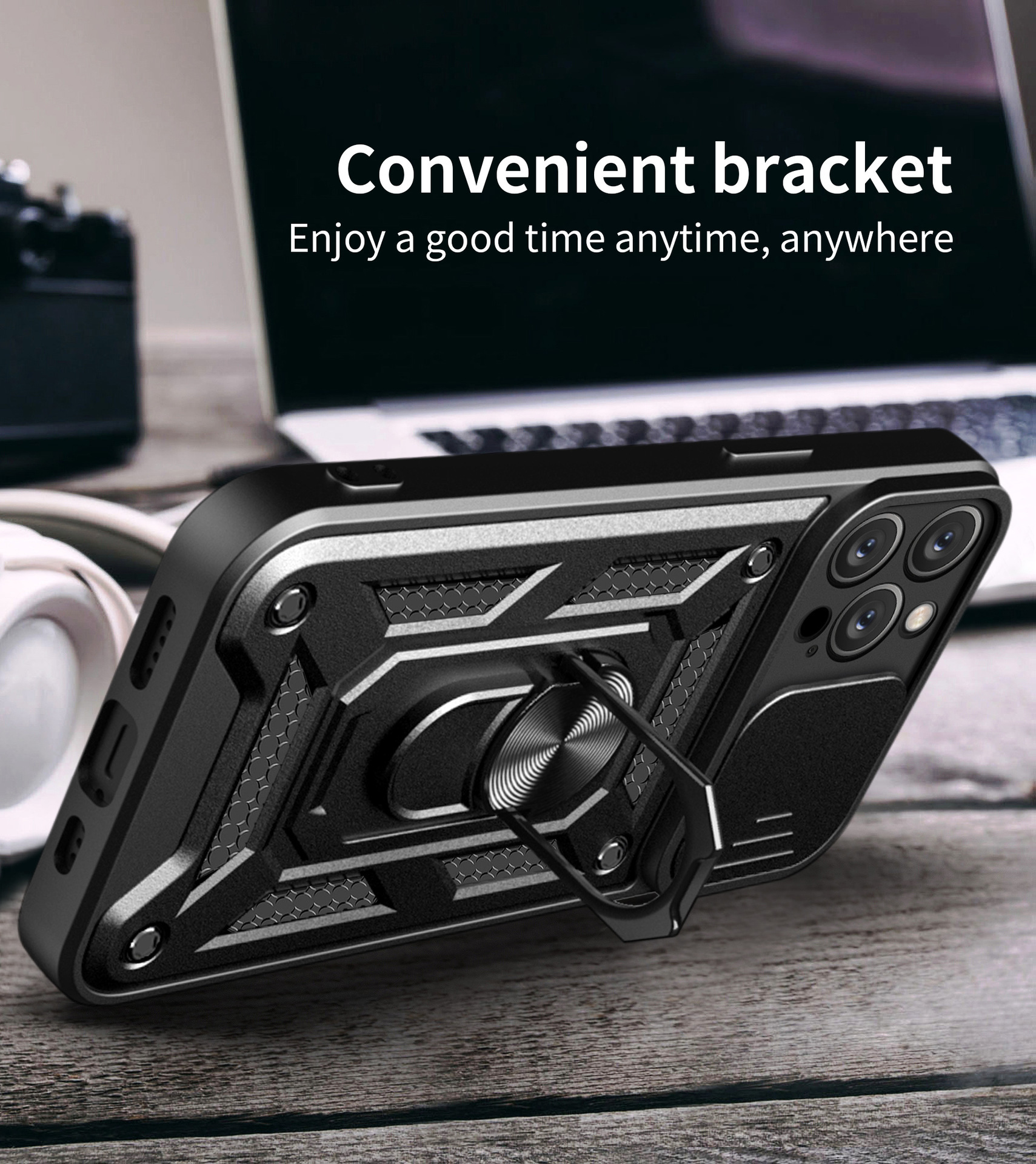 Compatible with Apple 17 Pro Max phone case, 16/15 Plus sliding lens, 14 Pro ring holder protective case