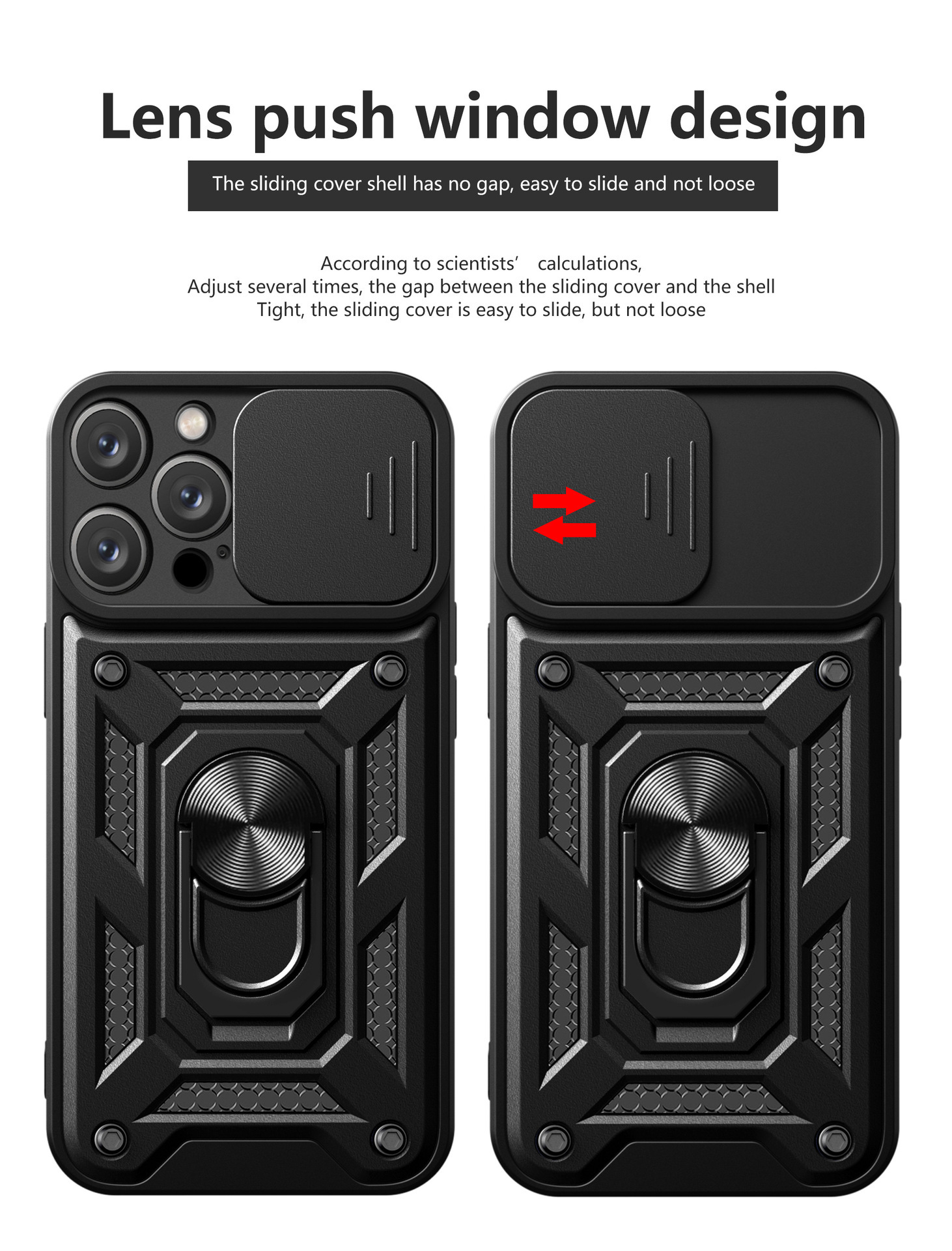 Compatible with Apple 17 Pro Max phone case, 16/15 Plus sliding lens, 14 Pro ring holder protective case