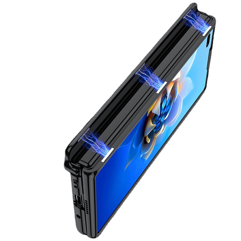 Transparent electroplated magnetic hinge privacy case for Huawei Mate X2 phone, full coverage, shockproof protective case.