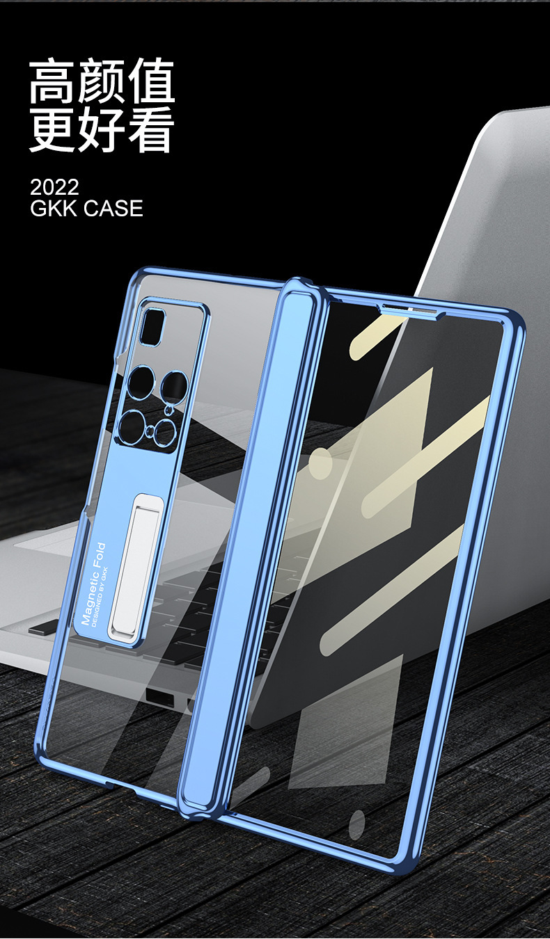 Transparent electroplated magnetic hinge privacy case for Huawei Mate X2 phone, full coverage, shockproof protective case.