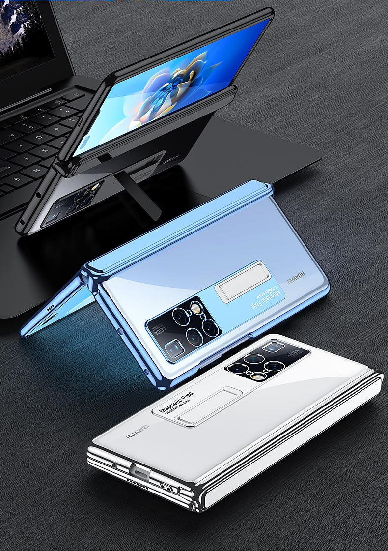 Transparent electroplated magnetic hinge privacy case for Huawei Mate X2 phone, full coverage, shockproof protective case.