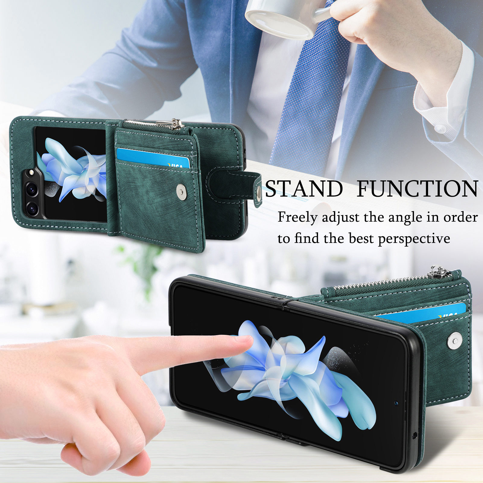 Compatible with Samsung Z Flip 8/7 phone case, 6/5 detachable zipper card holder, integrated 4/3 business drop-proof protective case.