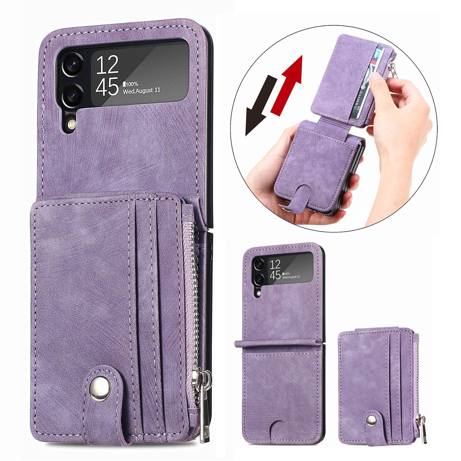 Compatible with Samsung Z Flip 8/7 phone case, 6/5 detachable zipper card holder, integrated 4/3 business drop-proof protective case.