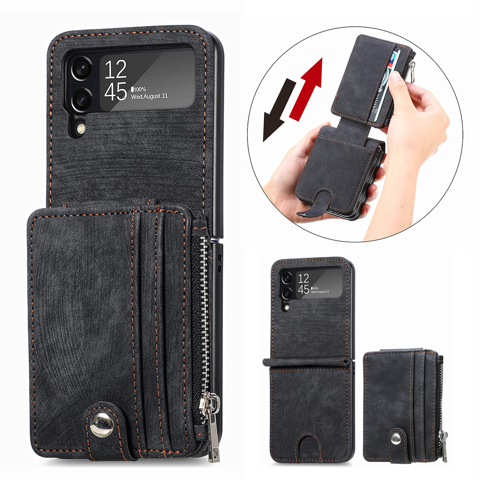 Compatible with Samsung Z Flip 8/7 phone case, 6/5 detachable zipper card holder, integrated 4/3 business drop-proof protective case.