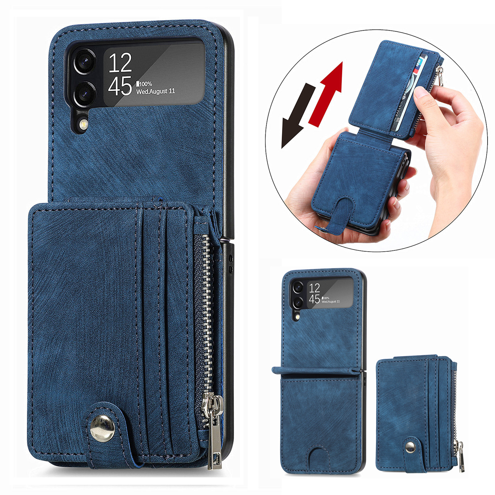 Compatible with Samsung Z Flip 8/7 phone case, 6/5 detachable zipper card holder, integrated 4/3 business drop-proof protective case.