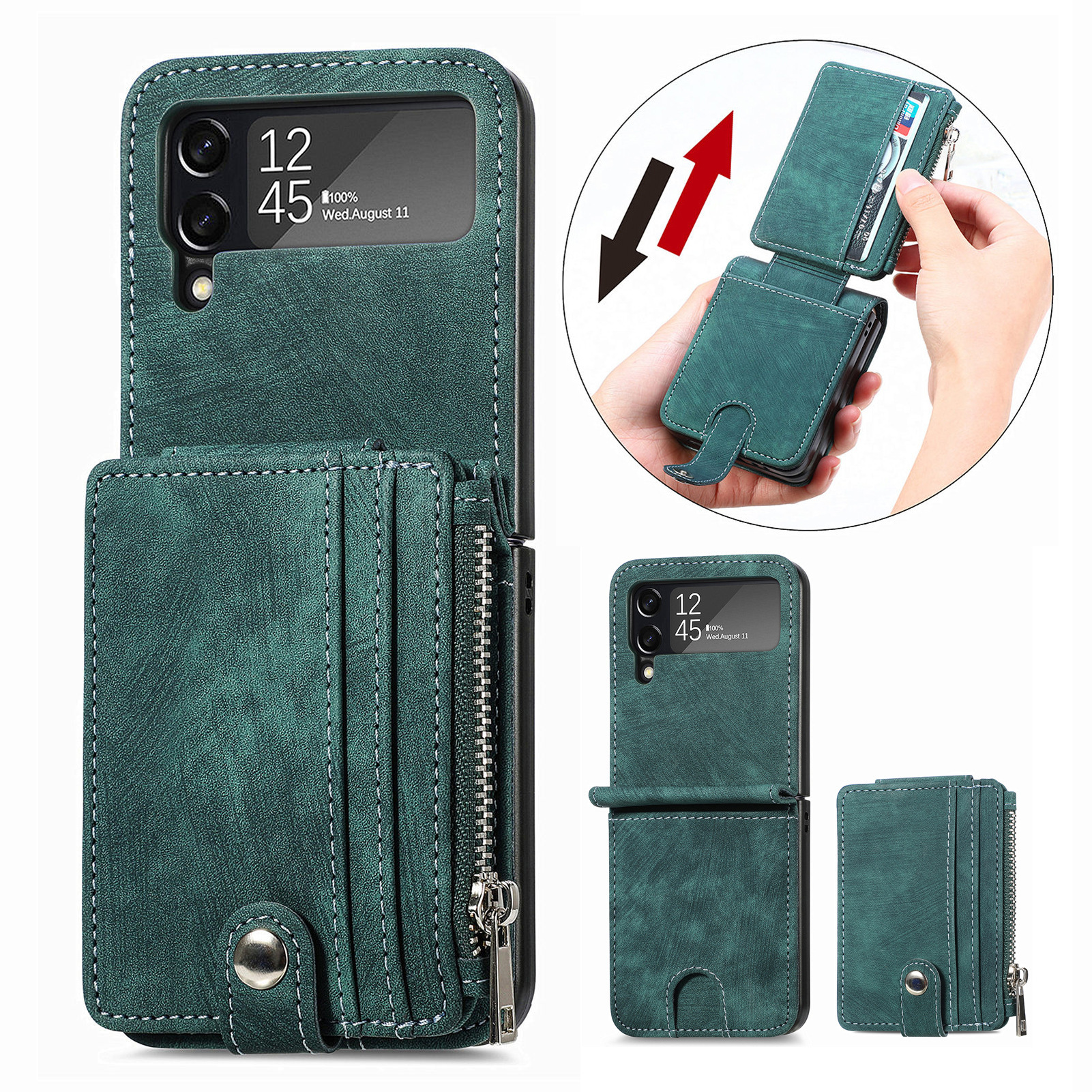 Compatible with Samsung Z Flip 8/7 phone case, 6/5 detachable zipper card holder, integrated 4/3 business drop-proof protective case.