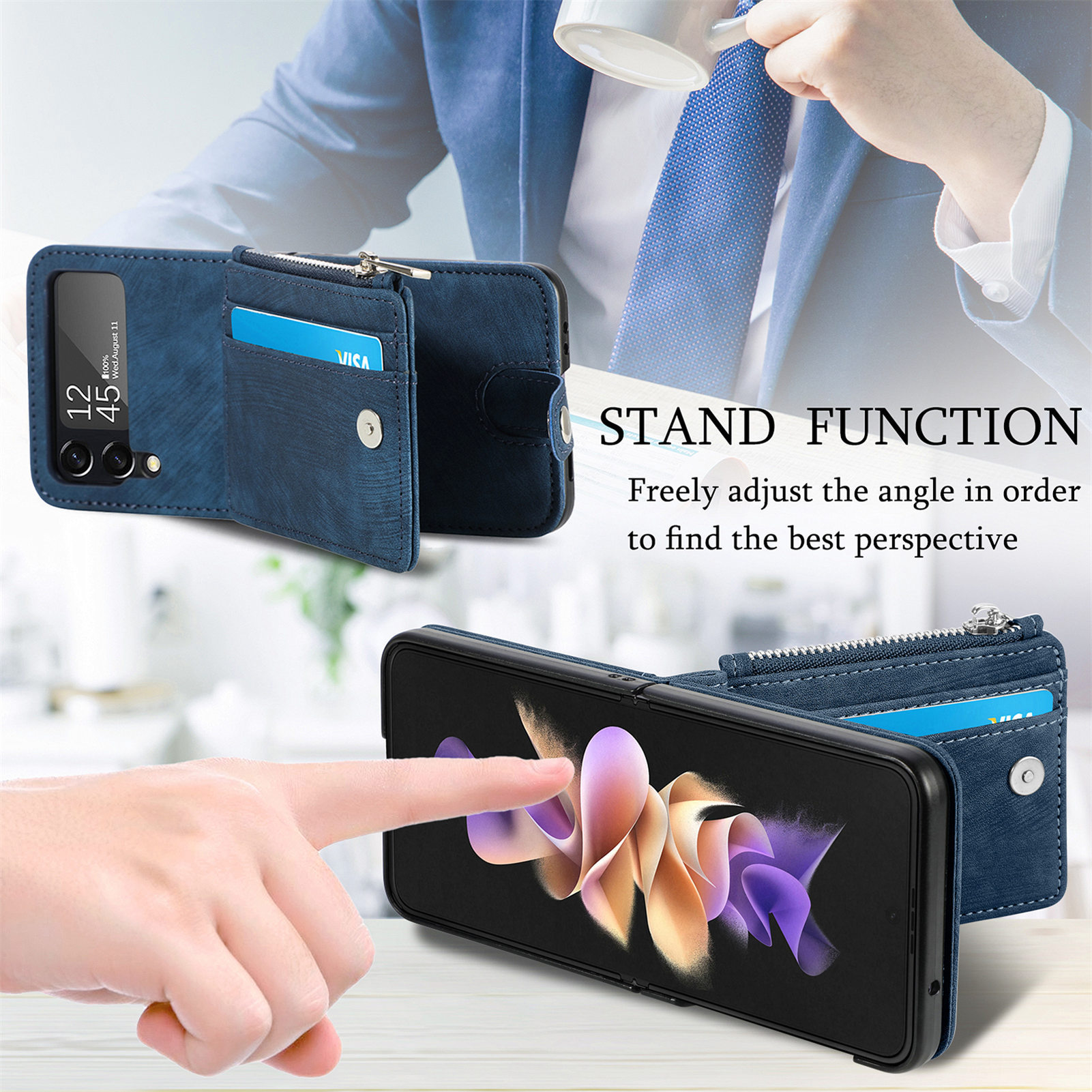 Compatible with Samsung Z Flip 8/7 phone case, 6/5 detachable zipper card holder, integrated 4/3 business drop-proof protective case.