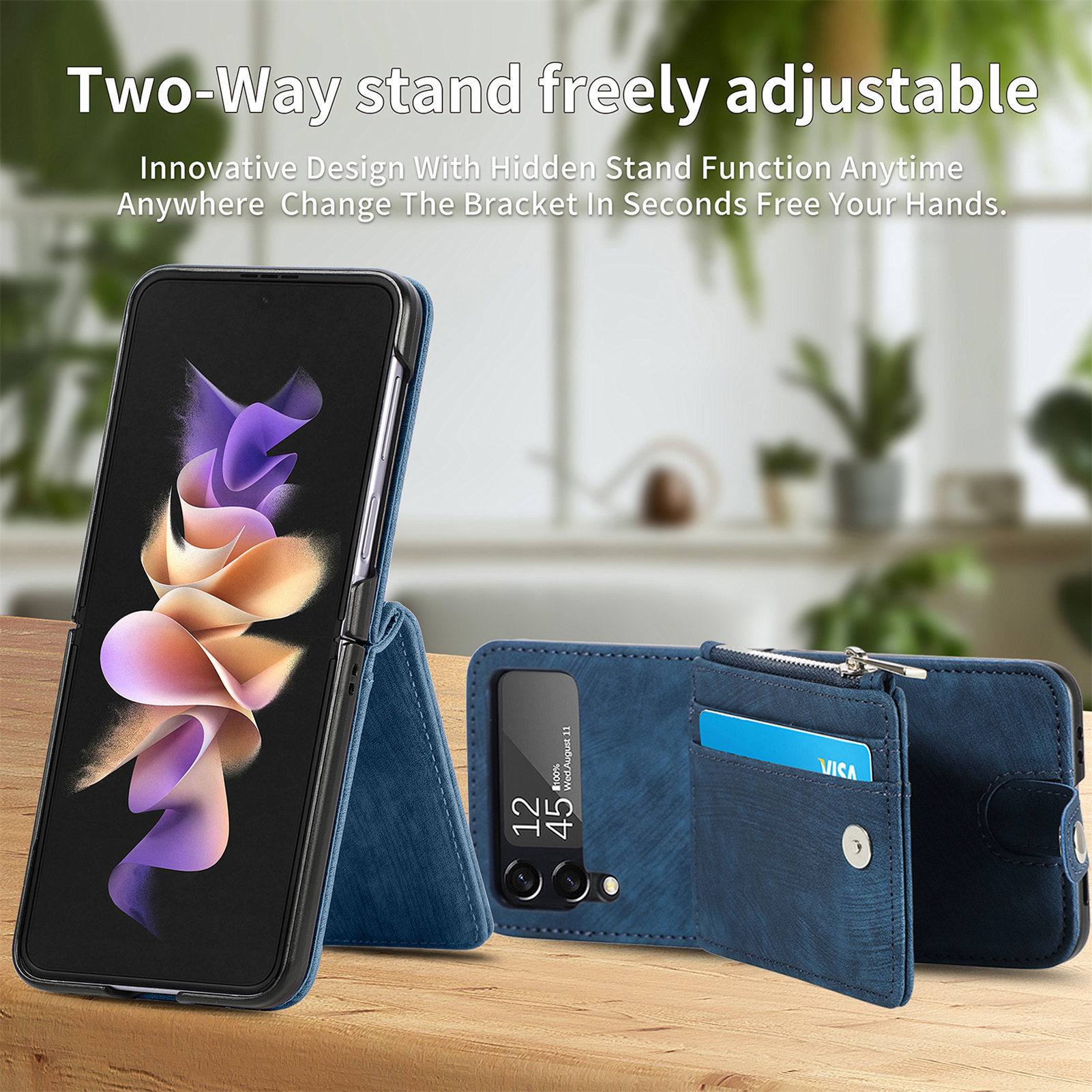 Compatible with Samsung Z Flip 8/7 phone case, 6/5 detachable zipper card holder, integrated 4/3 business drop-proof protective case.