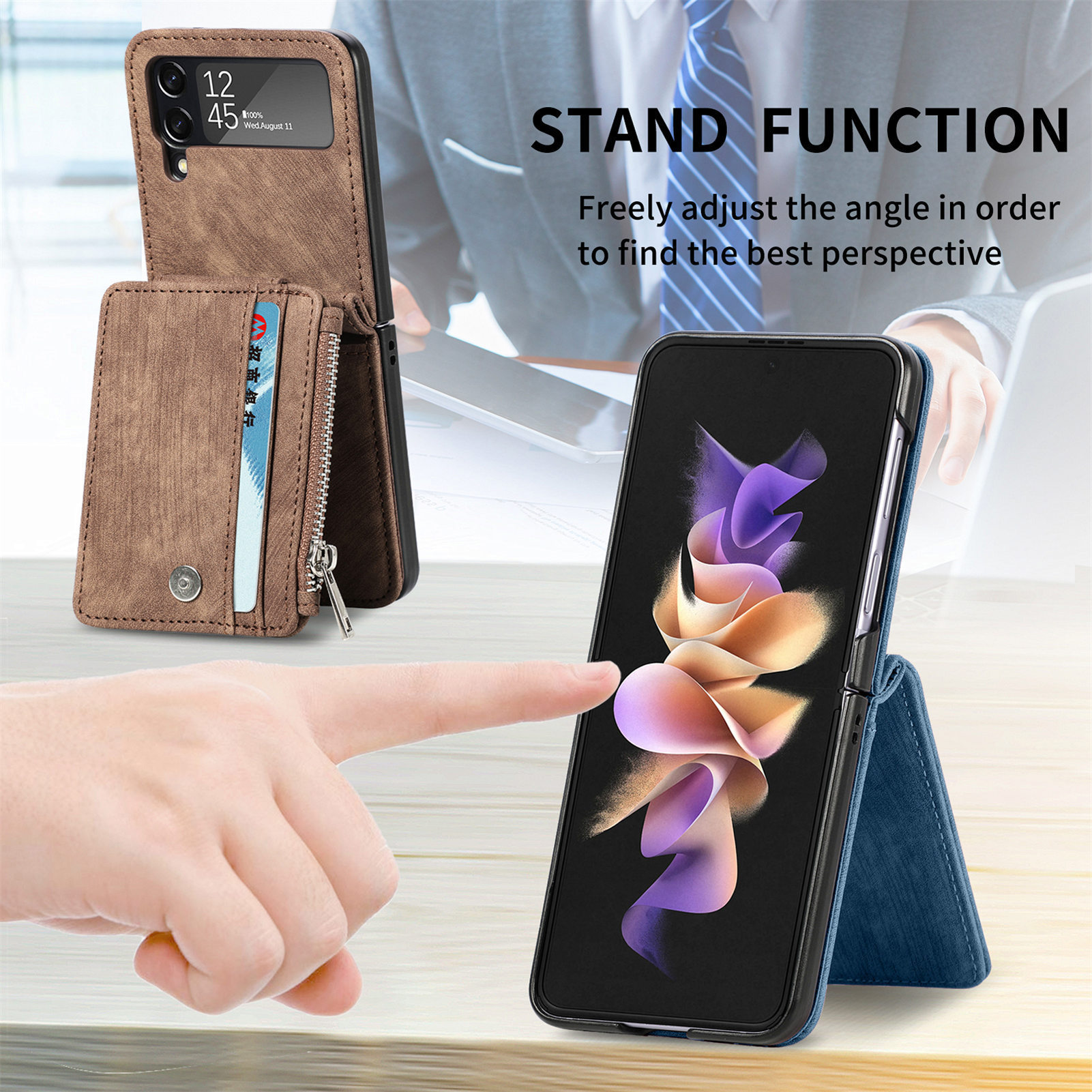 Compatible with Samsung Z Flip 8/7 phone case, 6/5 detachable zipper card holder, integrated 4/3 business drop-proof protective case.