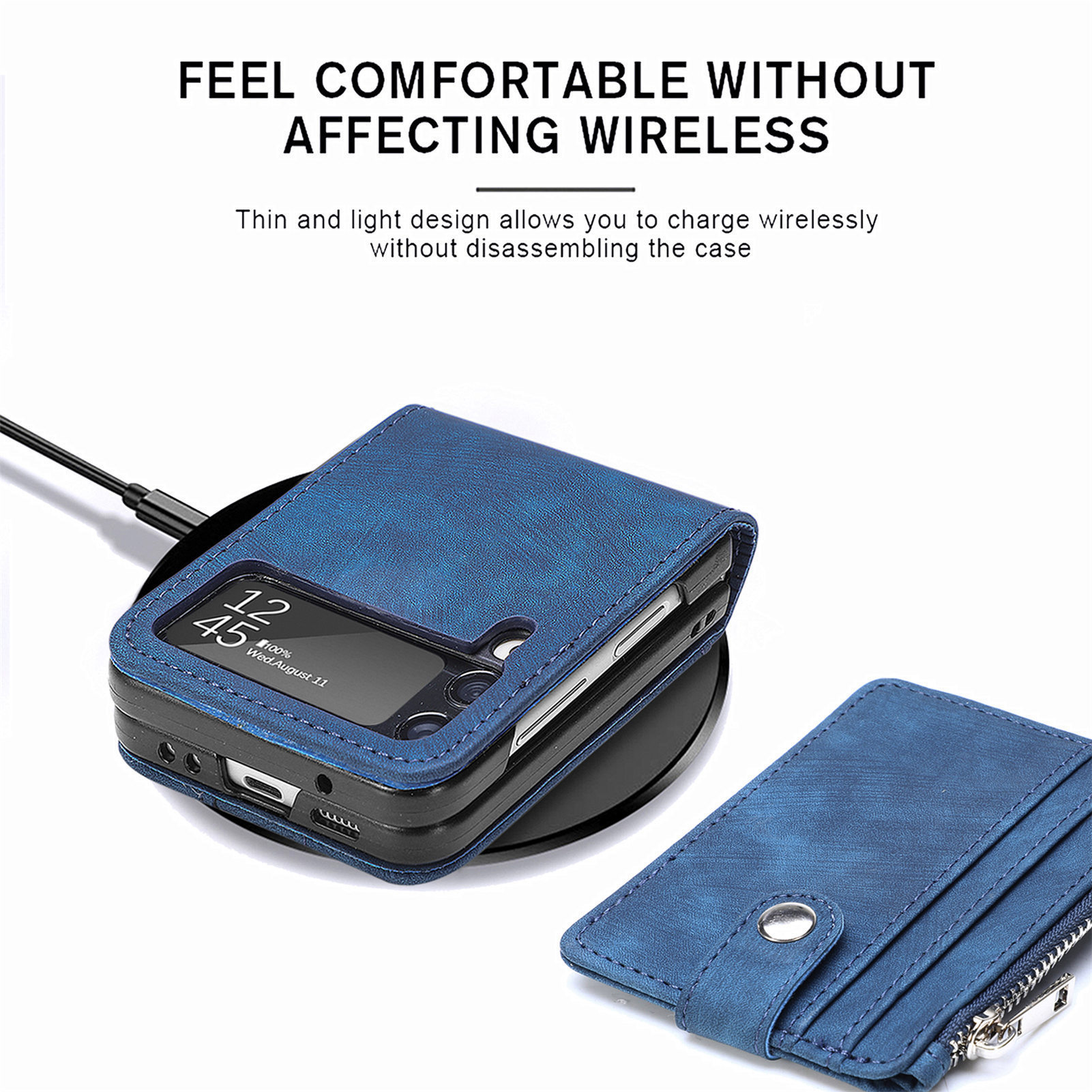 Compatible with Samsung Z Flip 8/7 phone case, 6/5 detachable zipper card holder, integrated 4/3 business drop-proof protective case.
