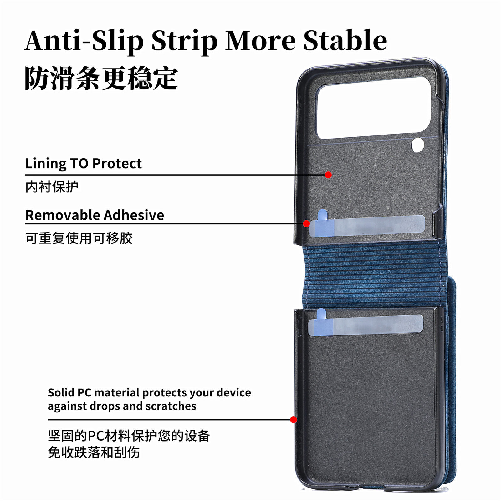 Compatible with Samsung Z Flip 8/7 phone case, 6/5 detachable zipper card holder, integrated 4/3 business drop-proof protective case.