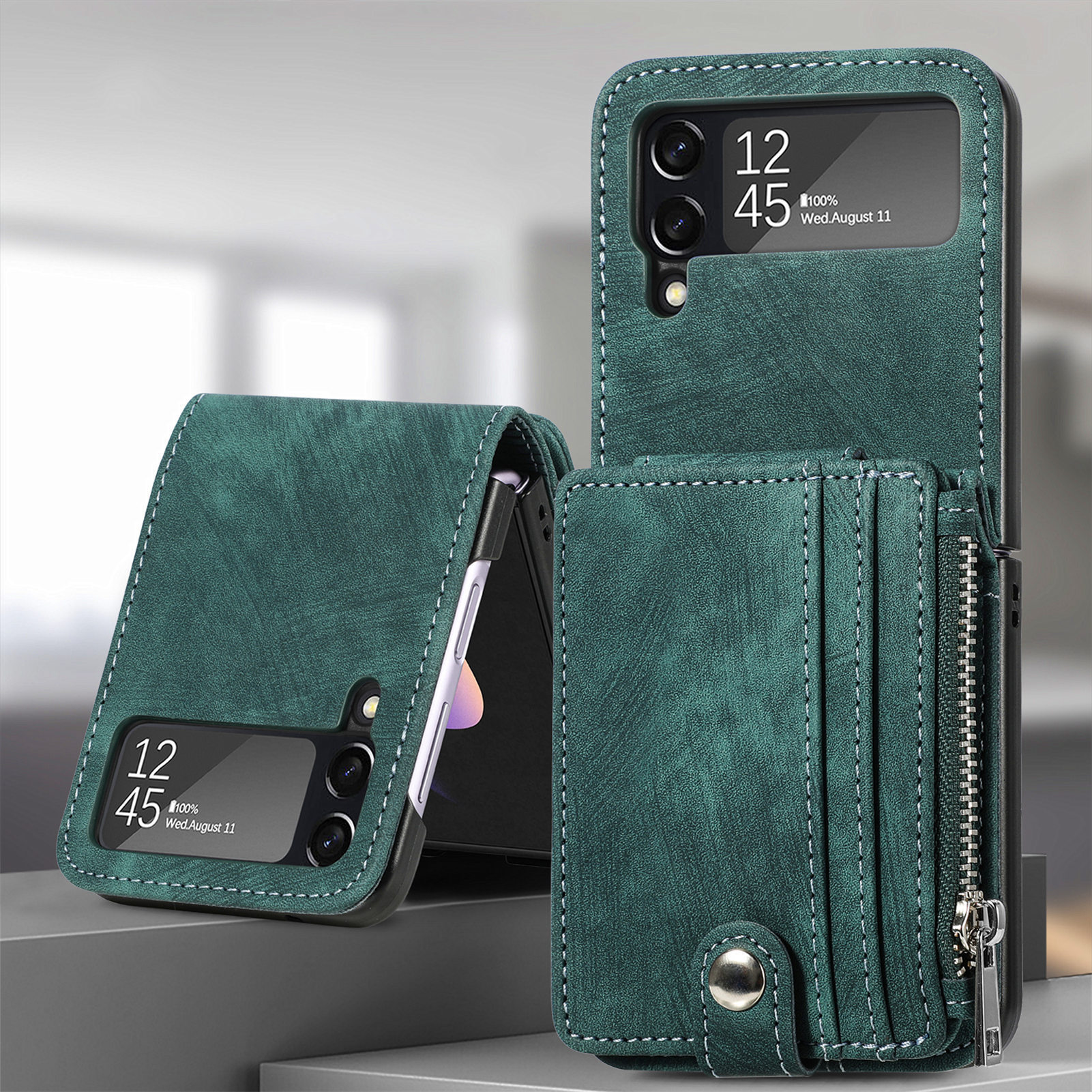 Compatible with Samsung Z Flip 8/7 phone case, 6/5 detachable zipper card holder, integrated 4/3 business drop-proof protective case.