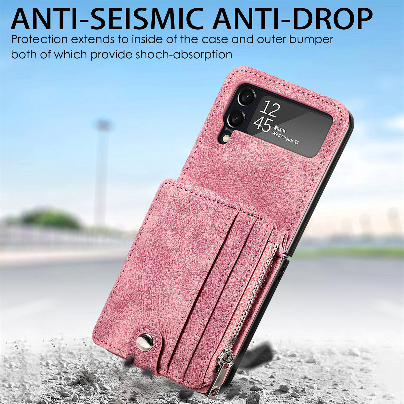 Compatible with Samsung Z Flip 8/7 phone case, 6/5 detachable zipper card holder, integrated 4/3 business drop-proof protective case.