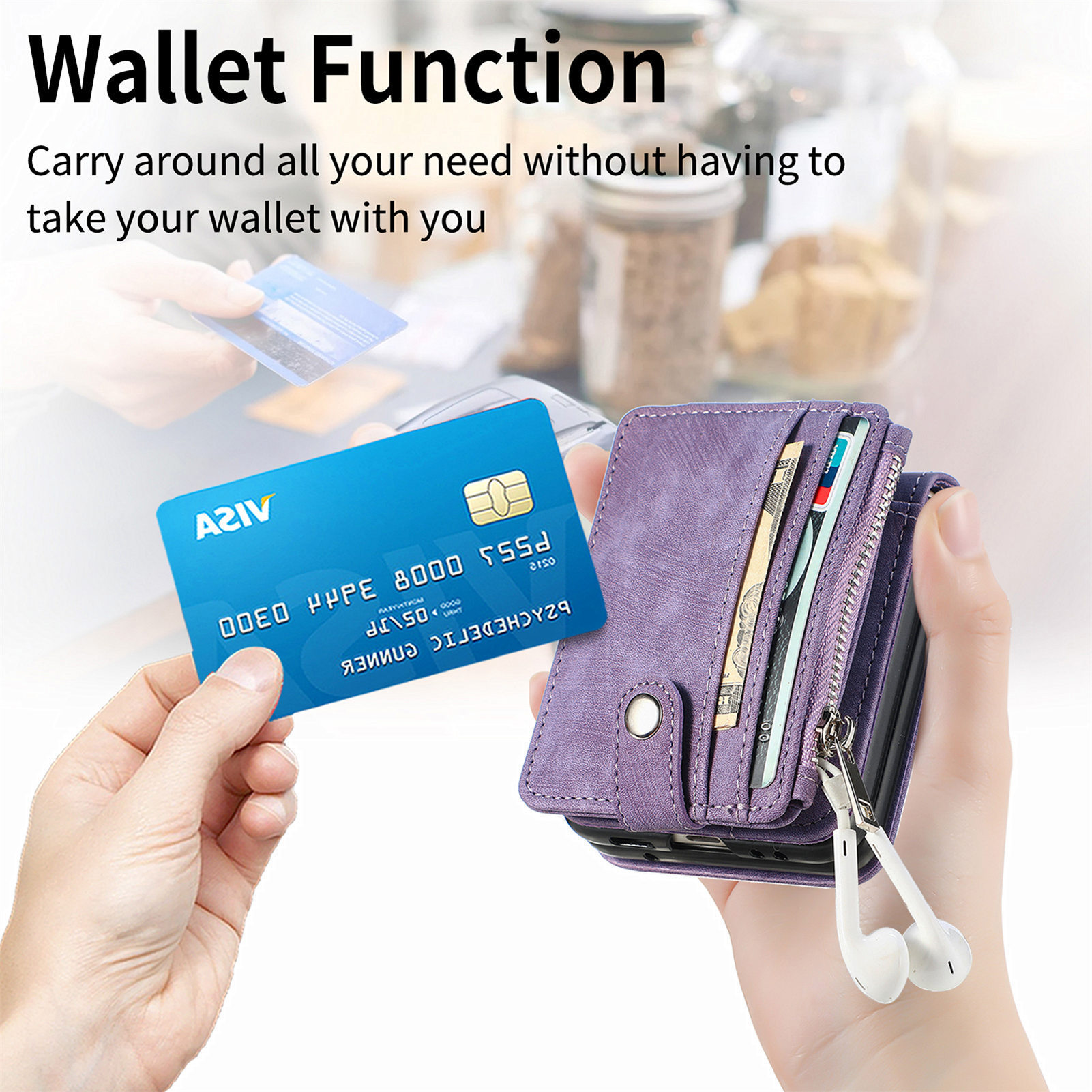 Compatible with Samsung Z Flip 8/7 phone case, 6/5 detachable zipper card holder, integrated 4/3 business drop-proof protective case.