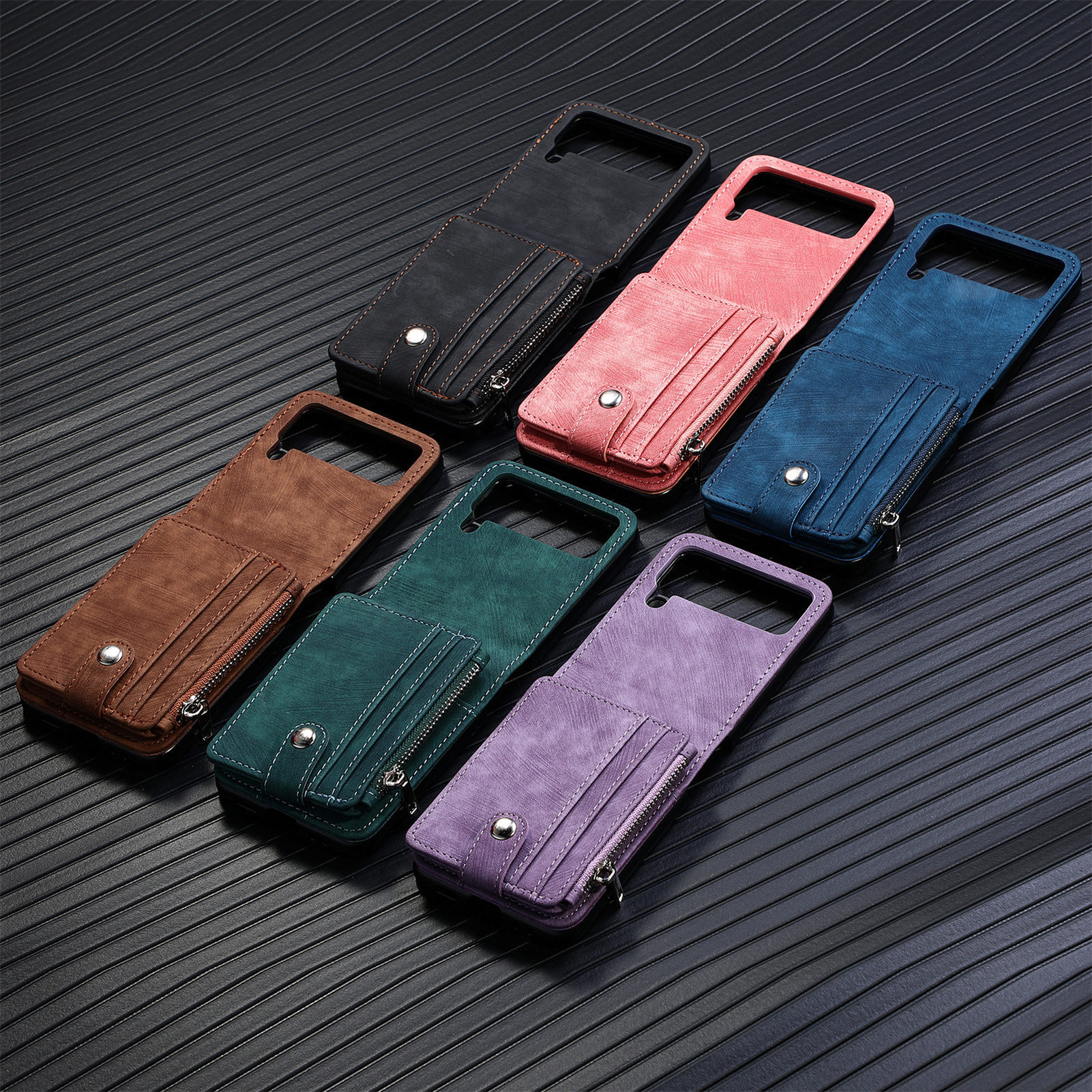 Compatible with Samsung Z Flip 8/7 phone case, 6/5 detachable zipper card holder, integrated 4/3 business drop-proof protective case.