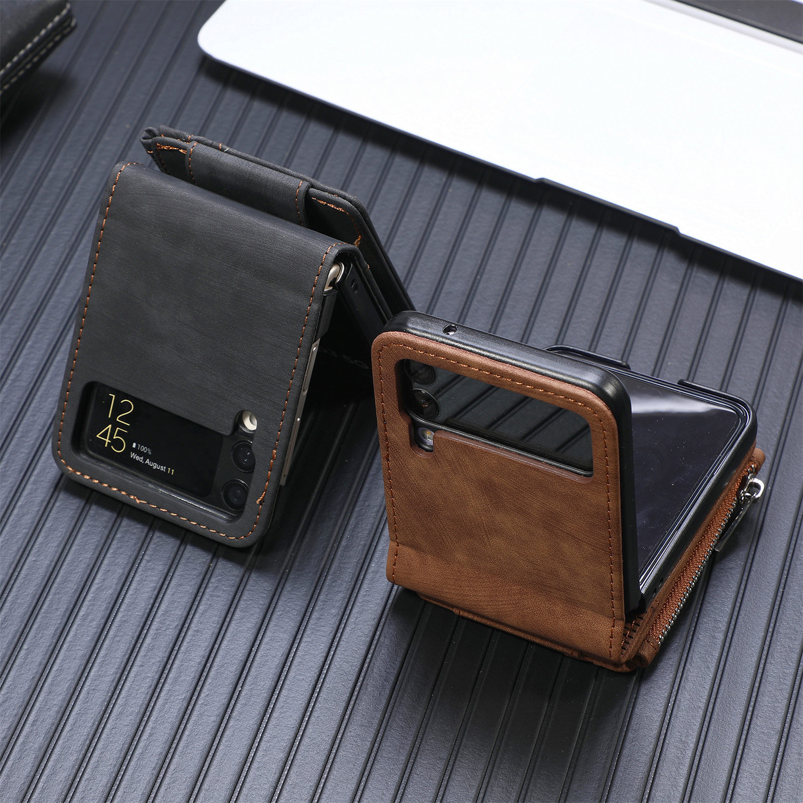 Compatible with Samsung Z Flip 8/7 phone case, 6/5 detachable zipper card holder, integrated 4/3 business drop-proof protective case.