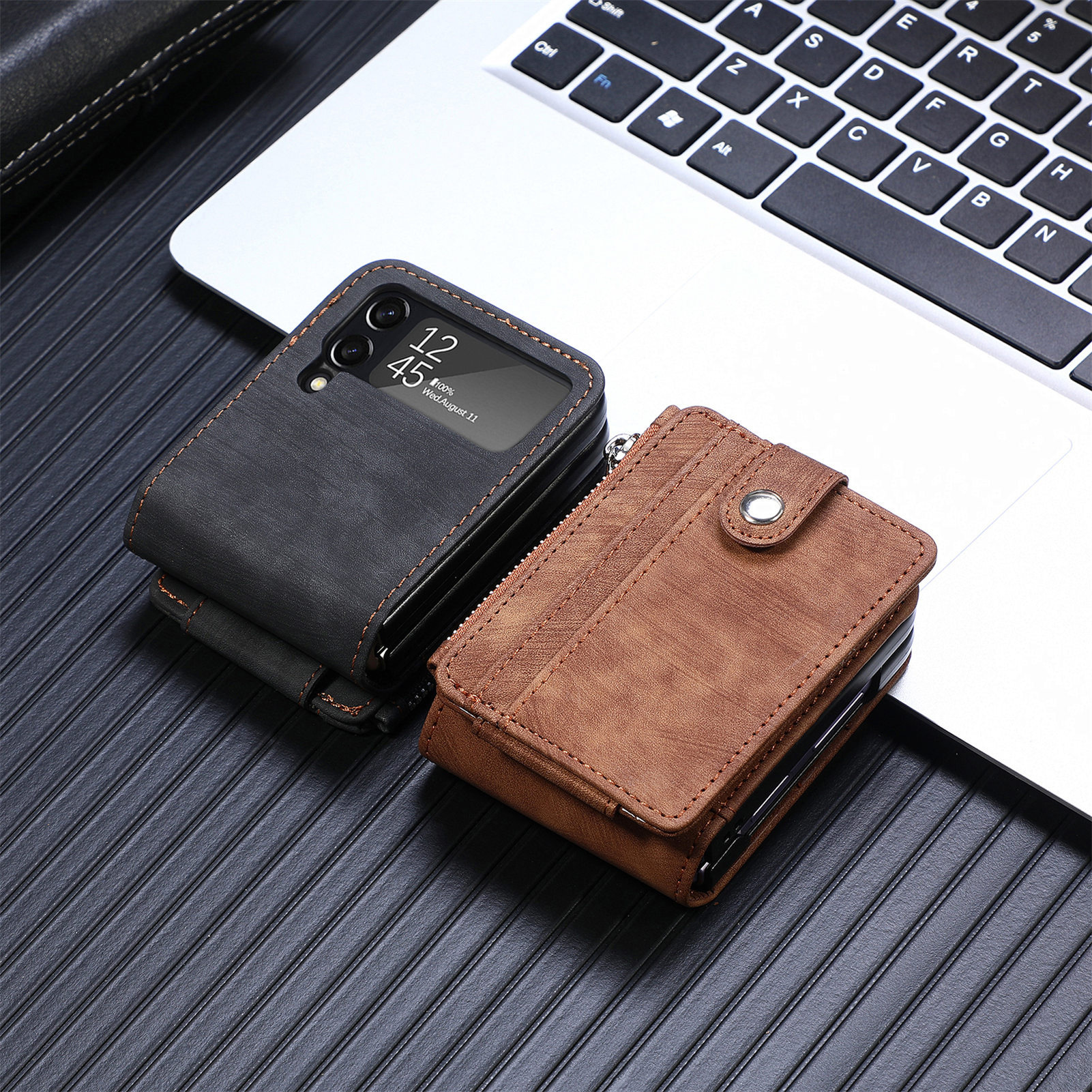 Compatible with Samsung Z Flip 8/7 phone case, 6/5 detachable zipper card holder, integrated 4/3 business drop-proof protective case.