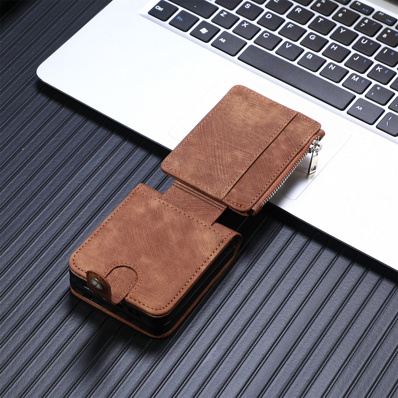 Compatible with Samsung Z Flip 8/7 phone case, 6/5 detachable zipper card holder, integrated 4/3 business drop-proof protective case.