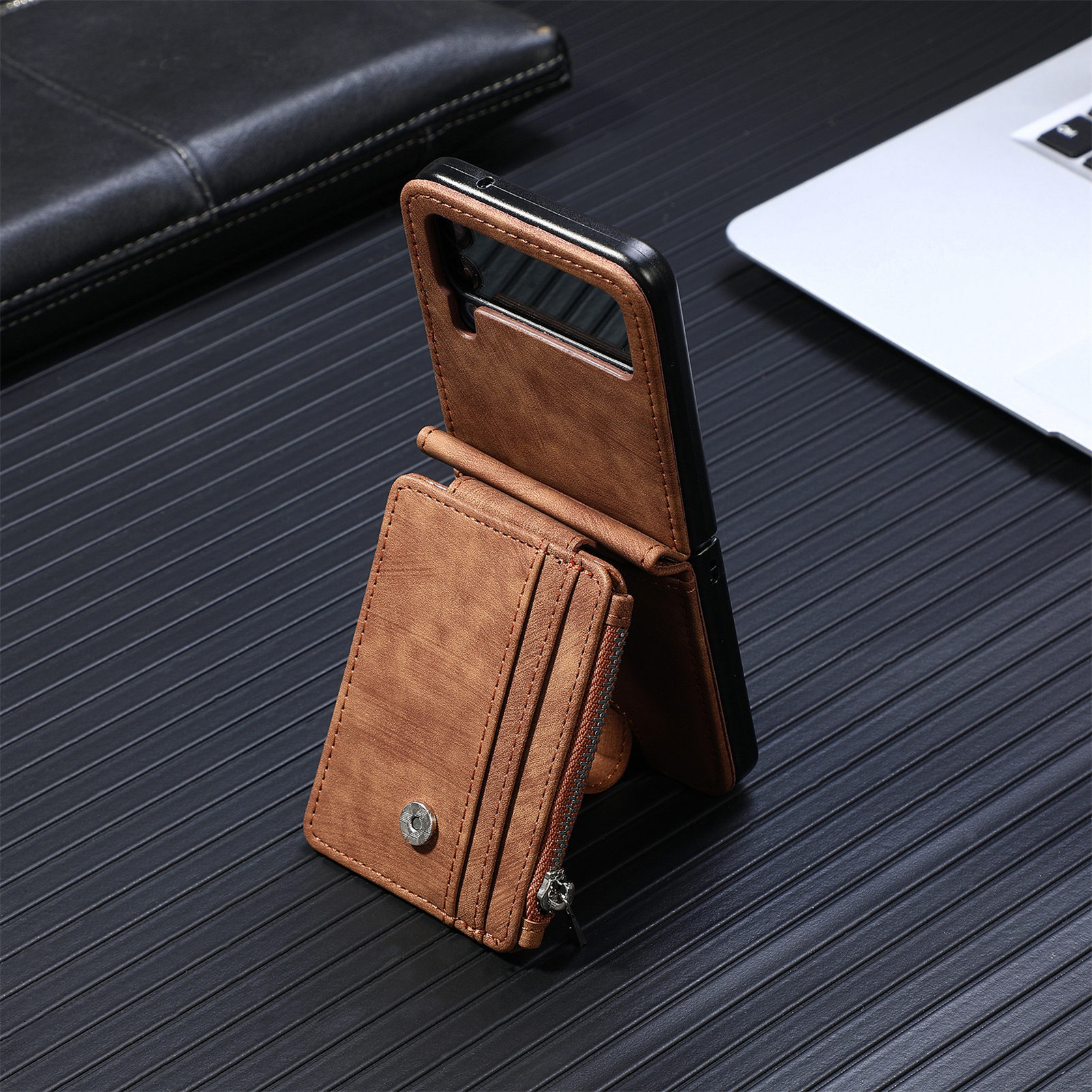 Compatible with Samsung Z Flip 8/7 phone case, 6/5 detachable zipper card holder, integrated 4/3 business drop-proof protective case.