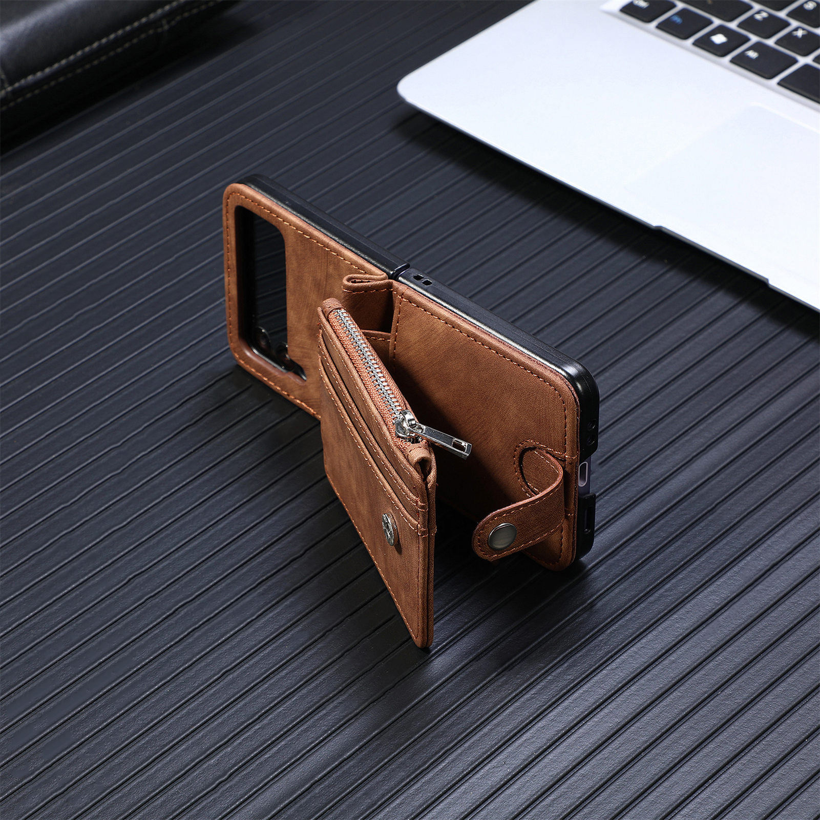 Compatible with Samsung Z Flip 8/7 phone case, 6/5 detachable zipper card holder, integrated 4/3 business drop-proof protective case.
