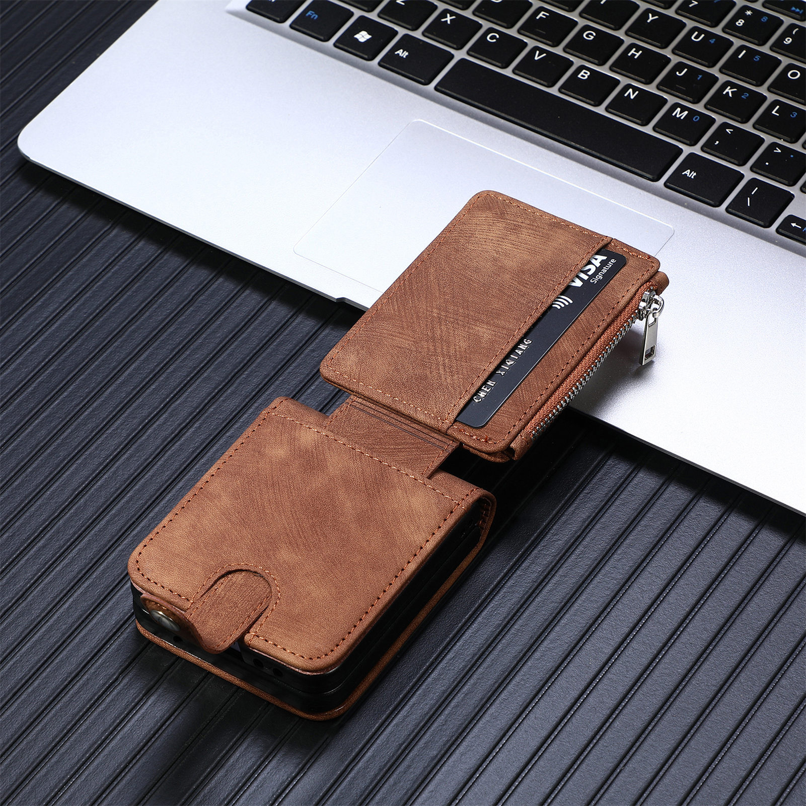 Compatible with Samsung Z Flip 8/7 phone case, 6/5 detachable zipper card holder, integrated 4/3 business drop-proof protective case.